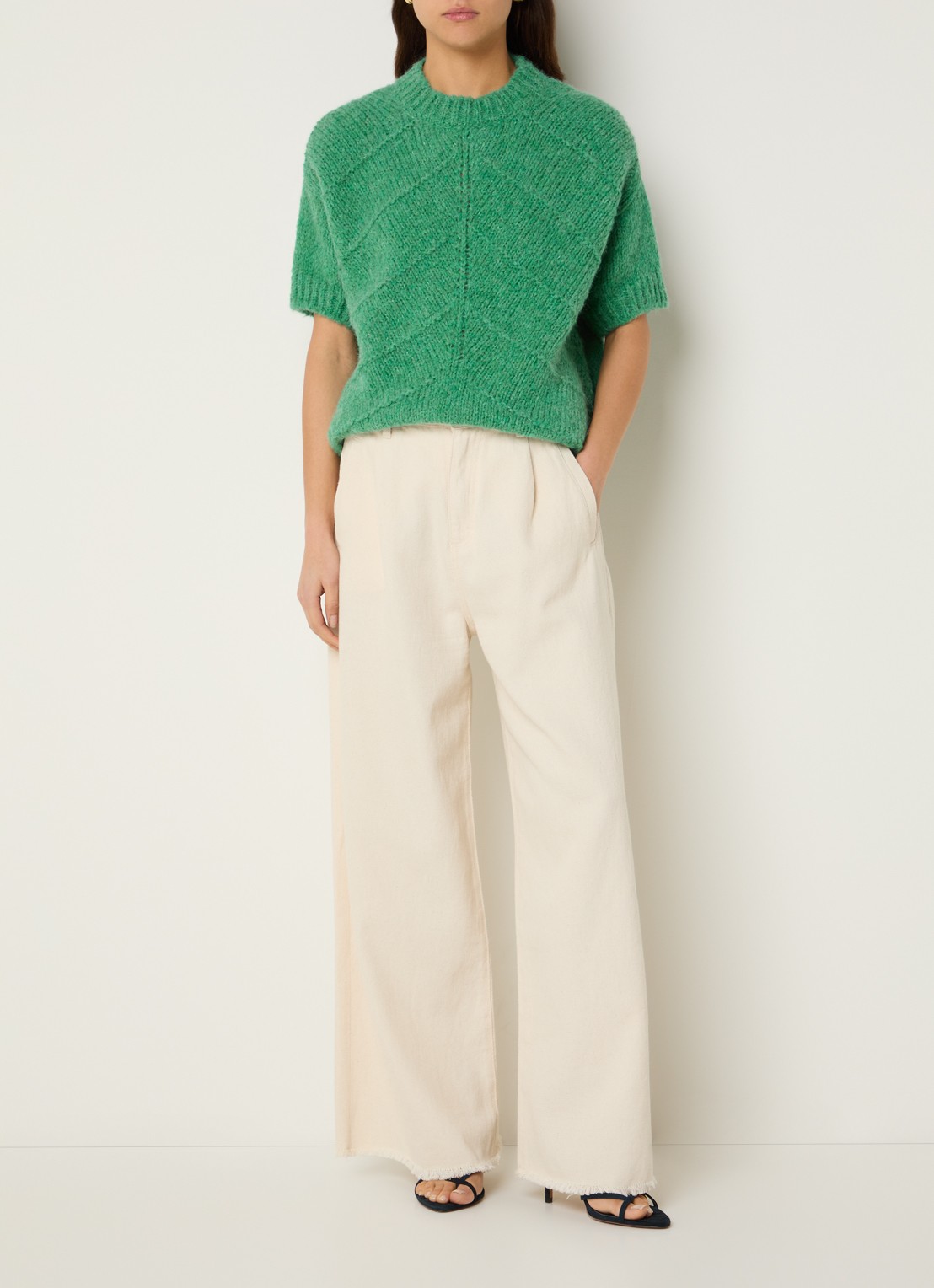 by-bar Lux high waist wide fit broek met steekzakken - voorkant 3 creme