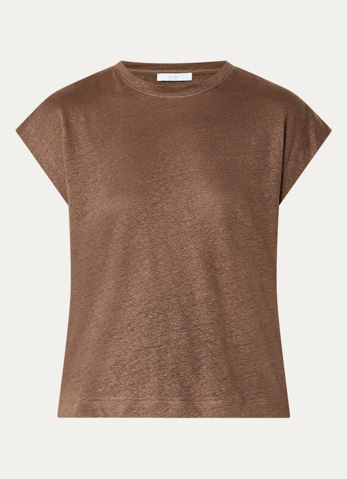 by-bar Mason T-shirt van linnen - voorkant 3 bruin