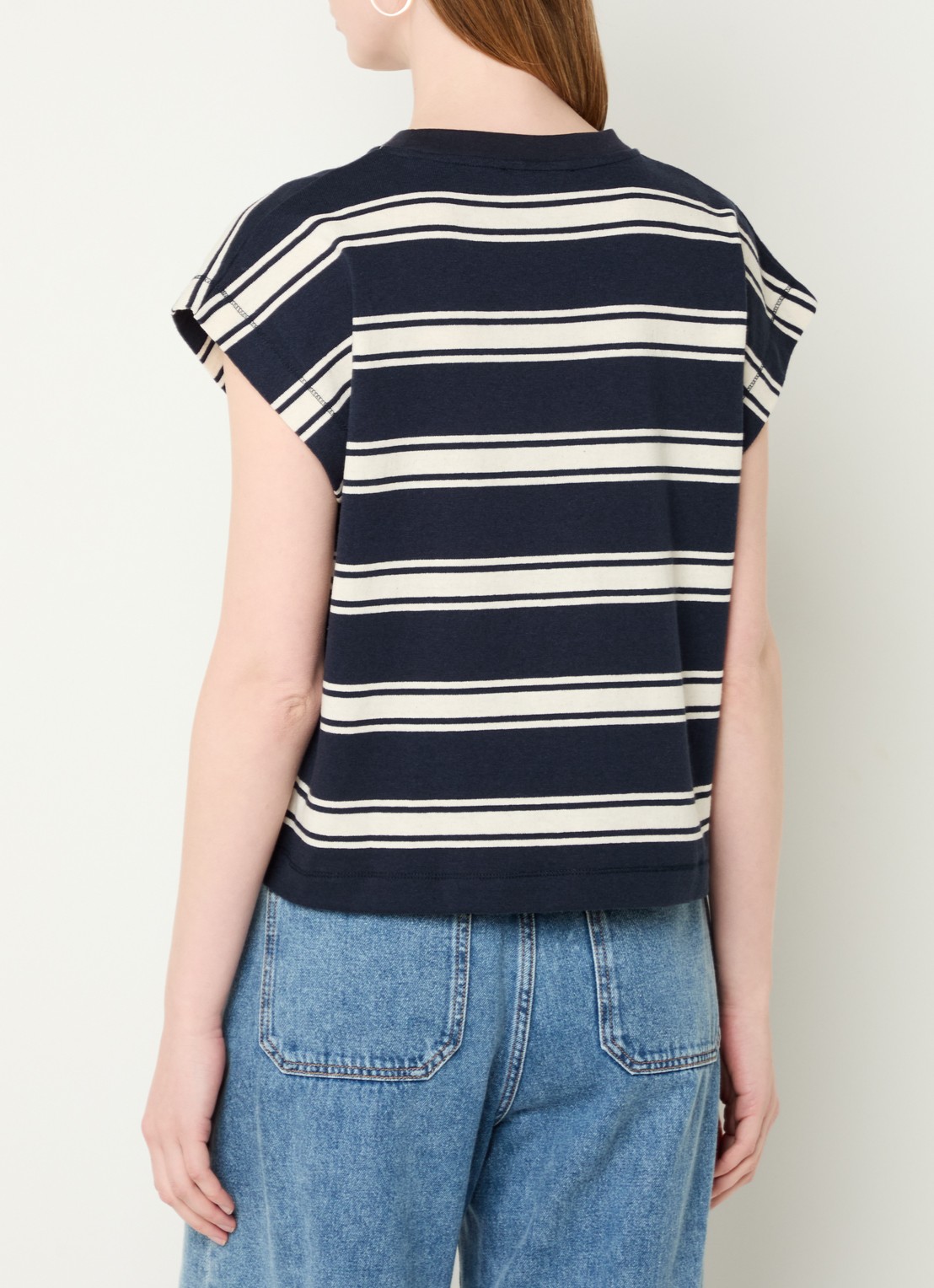by-bar Mason top met streepprint - achterkant 3 donkerblauw