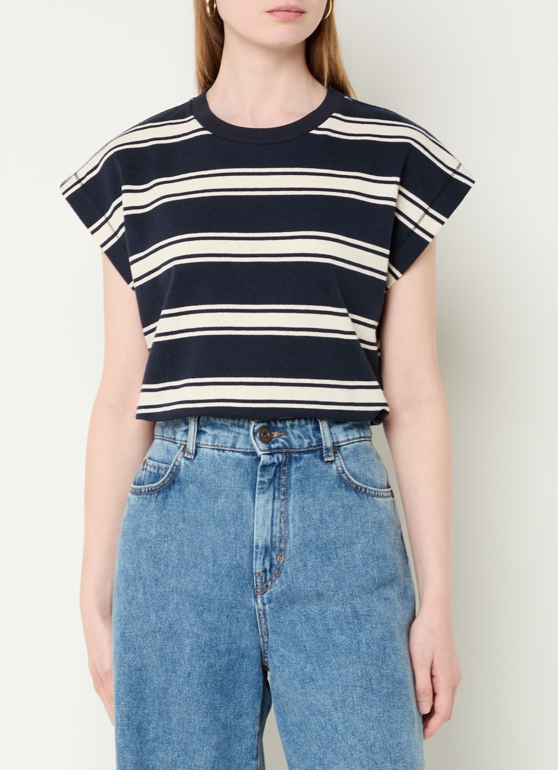 by-bar Mason top met streepprint - detail 4 donkerblauw
