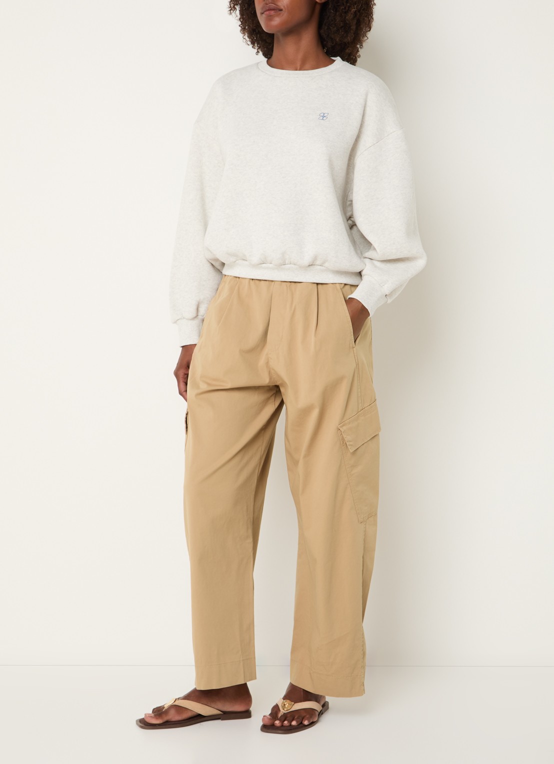 by-bar Matcha high waist tapered fit cargobroek met klepzakken - voorkant 3 camel
