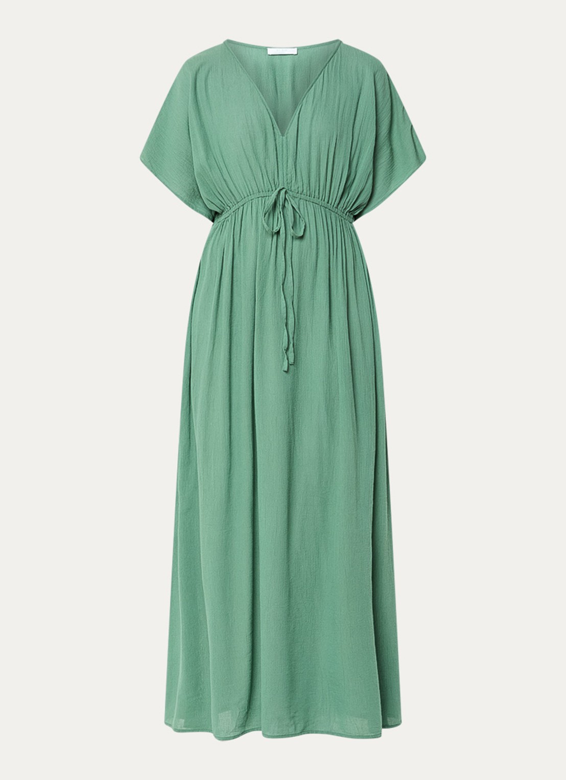 by-bar Maxi jurk met strikceintuur en V-hals - voorkant 2 groen