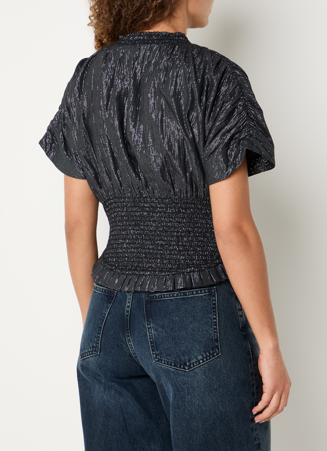 by-bar Melia top met lurex en ronde hals - achterkant 4 zwart