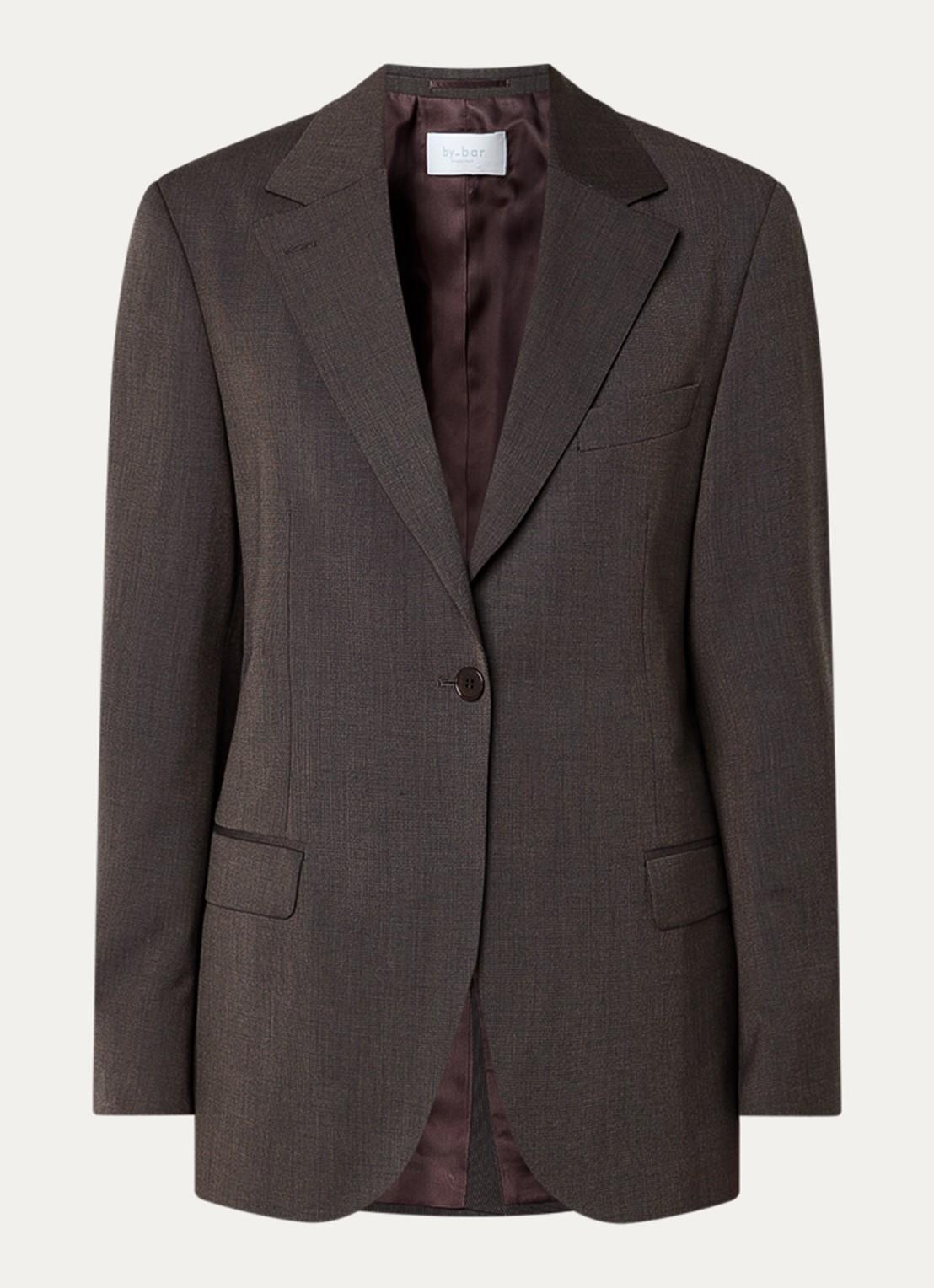 by-bar Mikkel blazer met klepzakken en schoudervulling - voorkant 3 donkerbruin