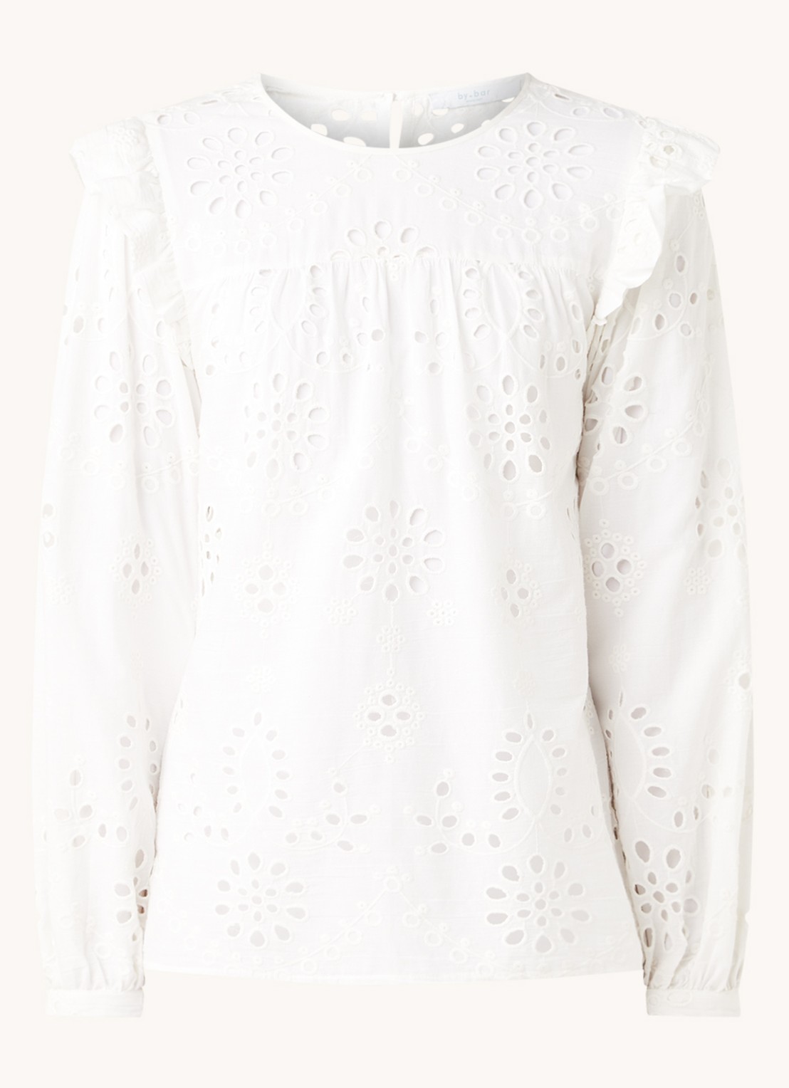 by-bar Mila top met broderie en volant - voorkant gebroken wit