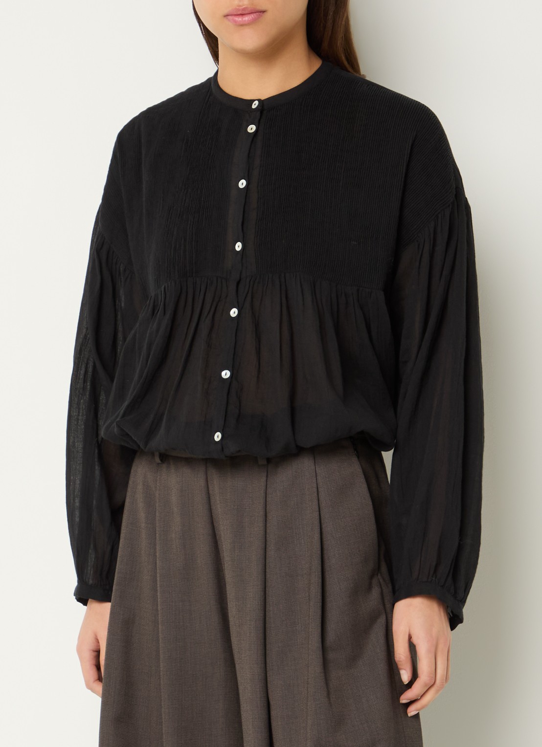 by-bar Mine semi-transparante blouse met ballonmouw - detail 2 zwart