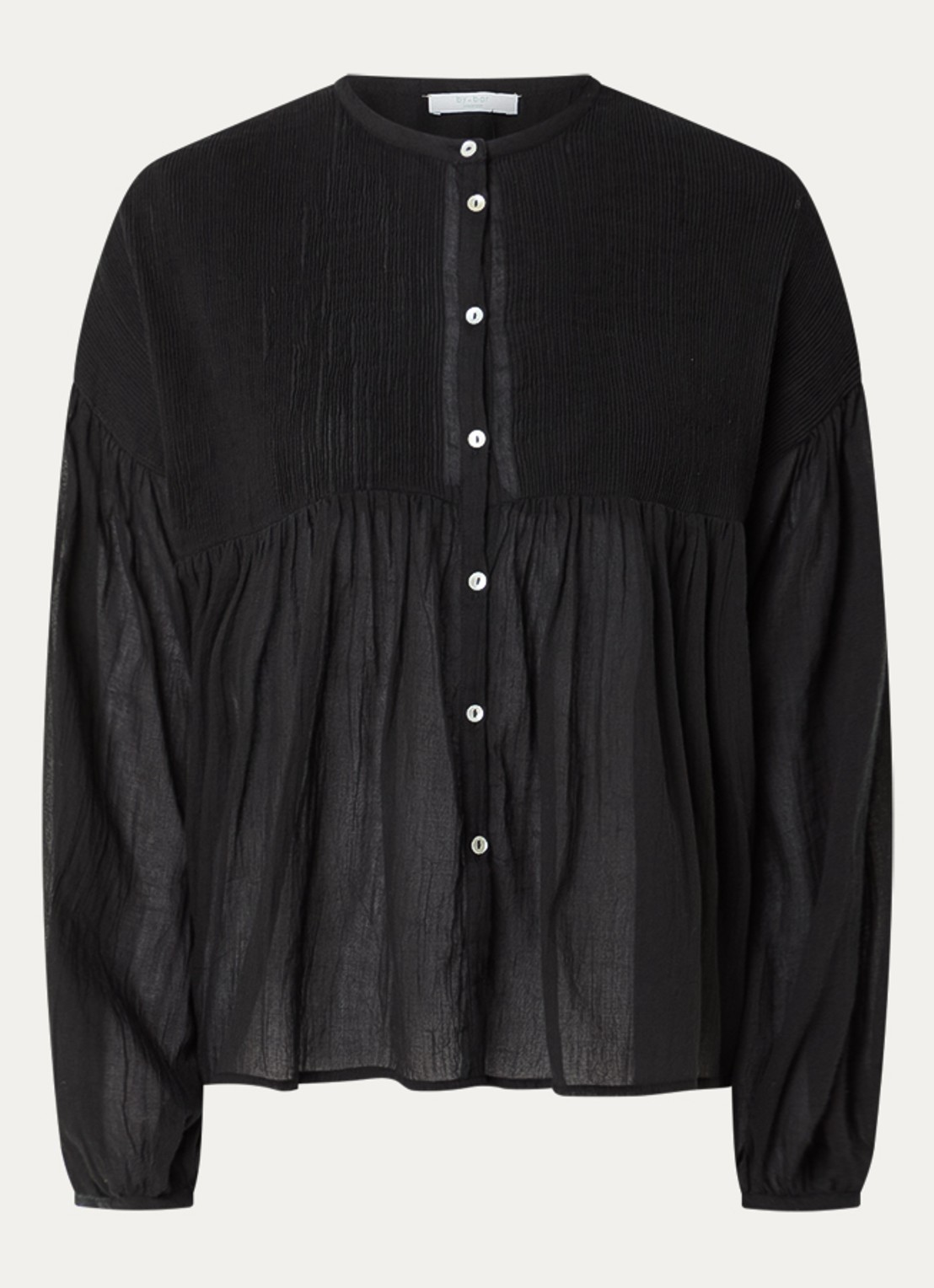 by-bar Mine semi-transparante blouse met ballonmouw - voorkant 3 zwart