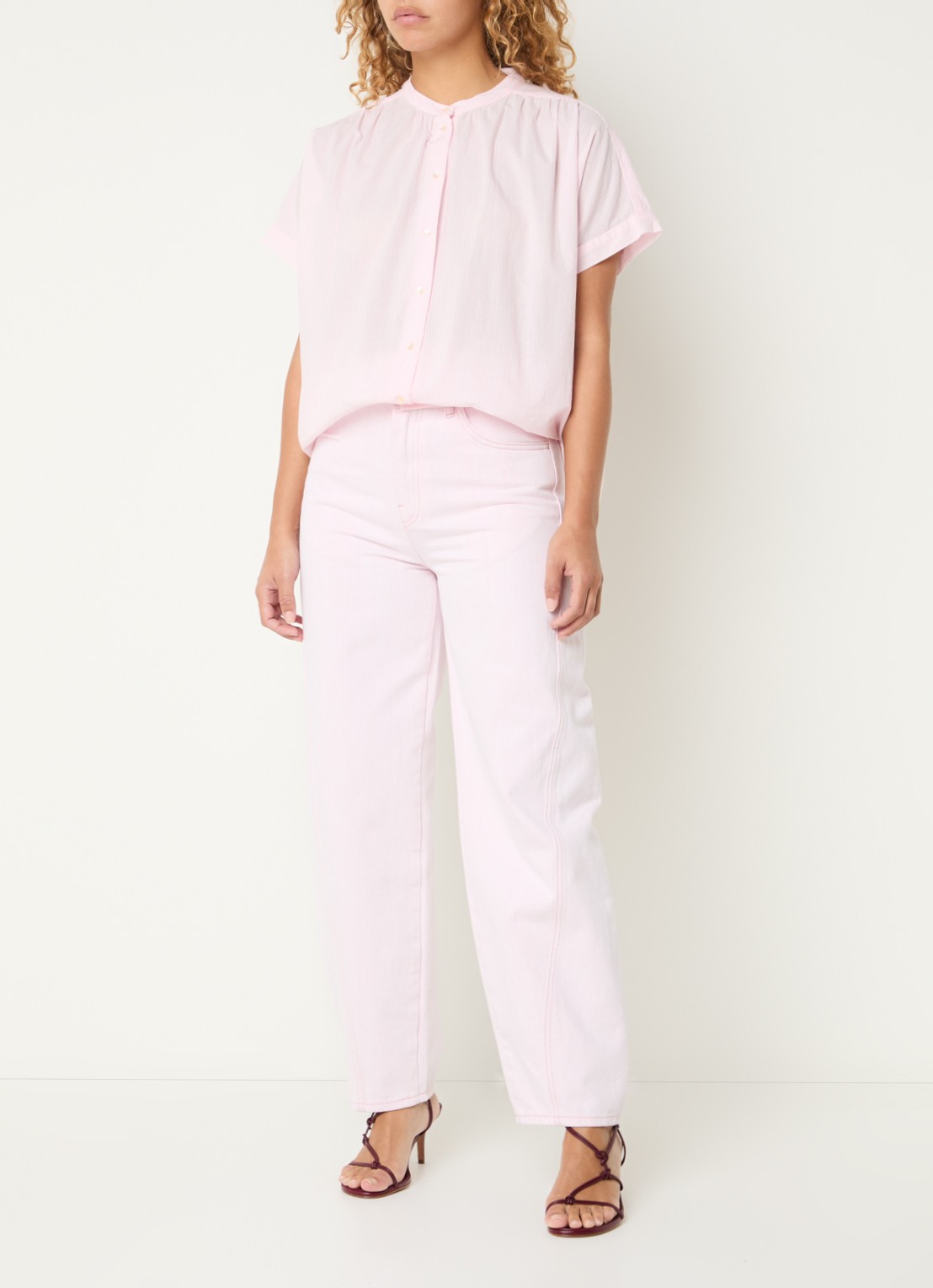 by-bar Minte blouse met streepprint - voorkant 3 lichtroze
