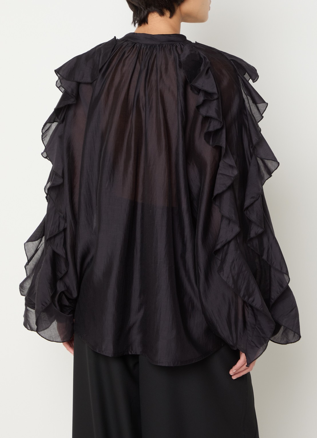 by-bar Miyu blouse met volant en ballonmouw - achterkant 4 zwart