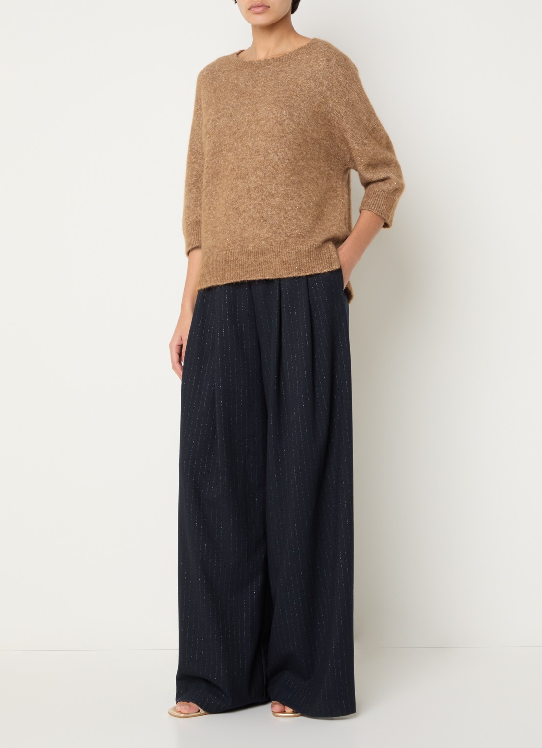 by-bar Molly Sparkle pullover in alpacawolblend met lurex   - voorkant 2 camel