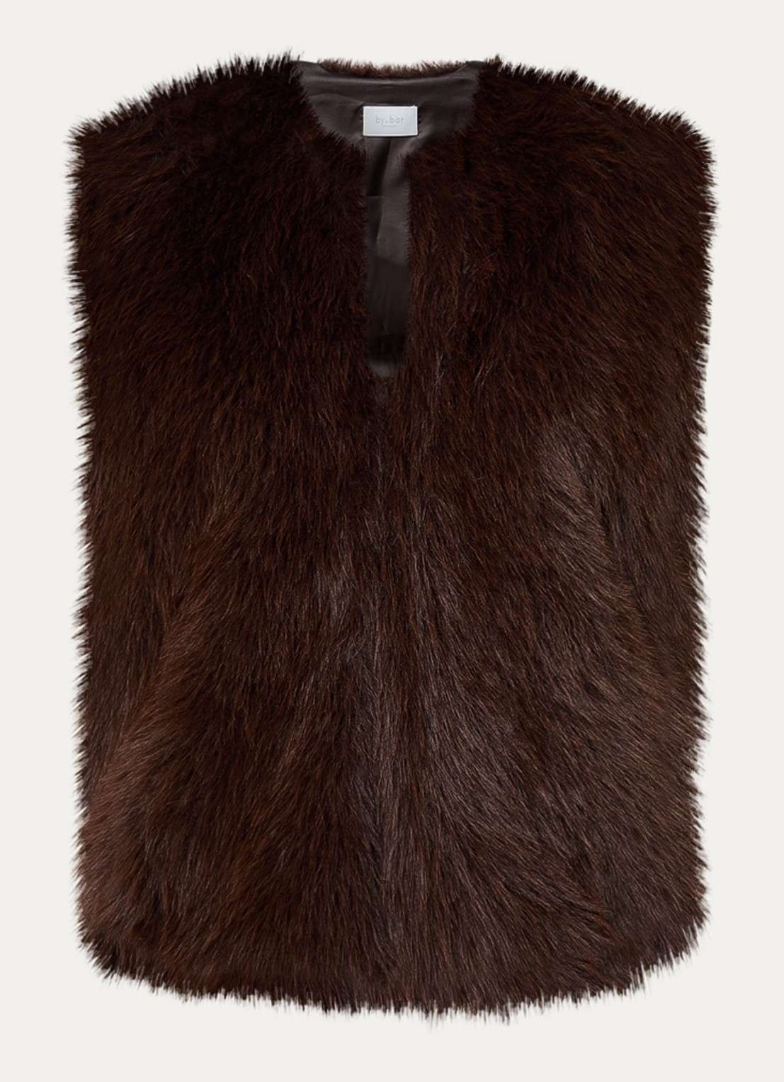 by-bar Mona gilet van imitatiebont met ronde hals - voorkant 2 donkerbruin