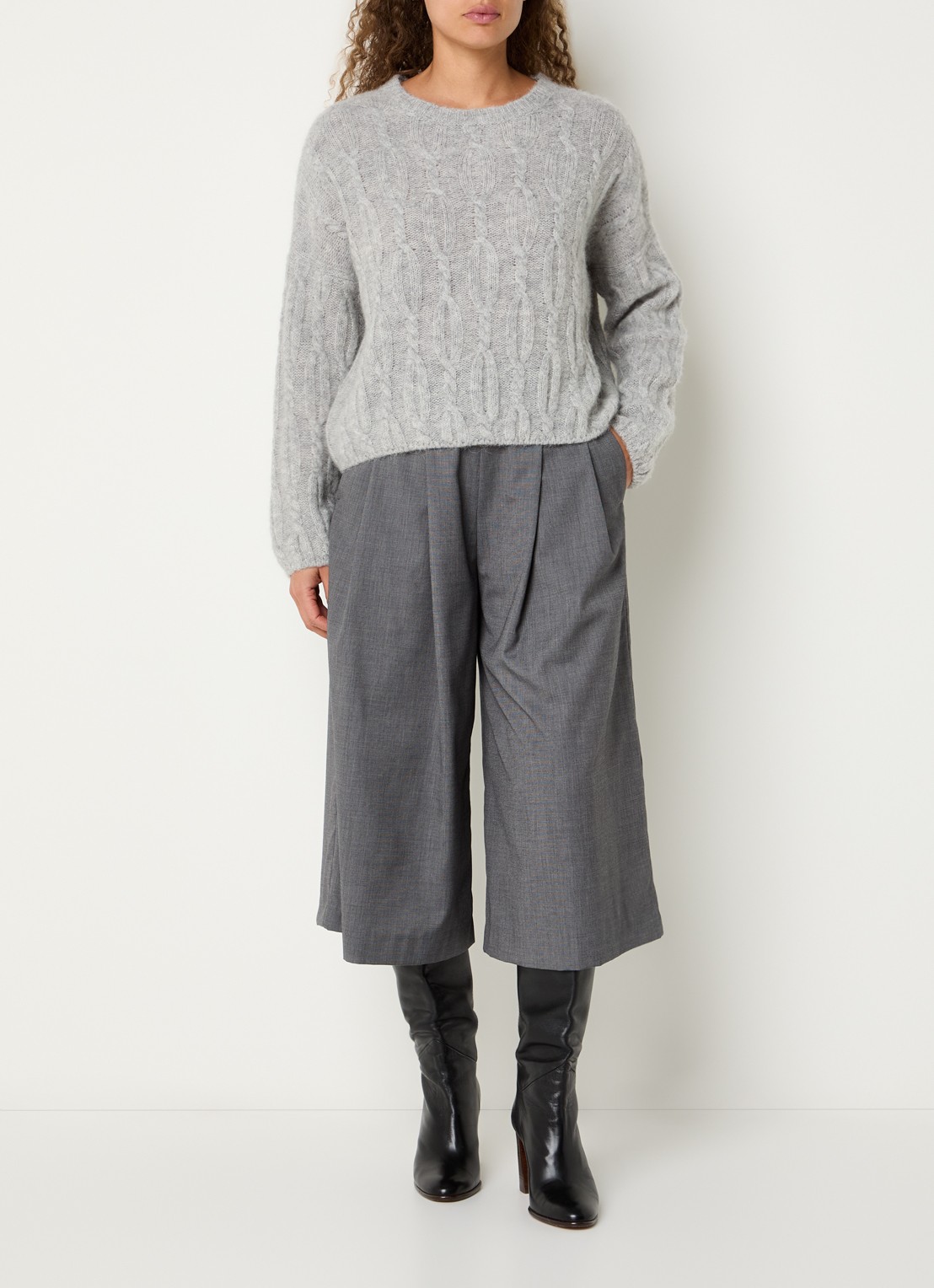 by-bar Mowi high waist wide fit broek met steekzakken - voorkant 4 donkergrijs