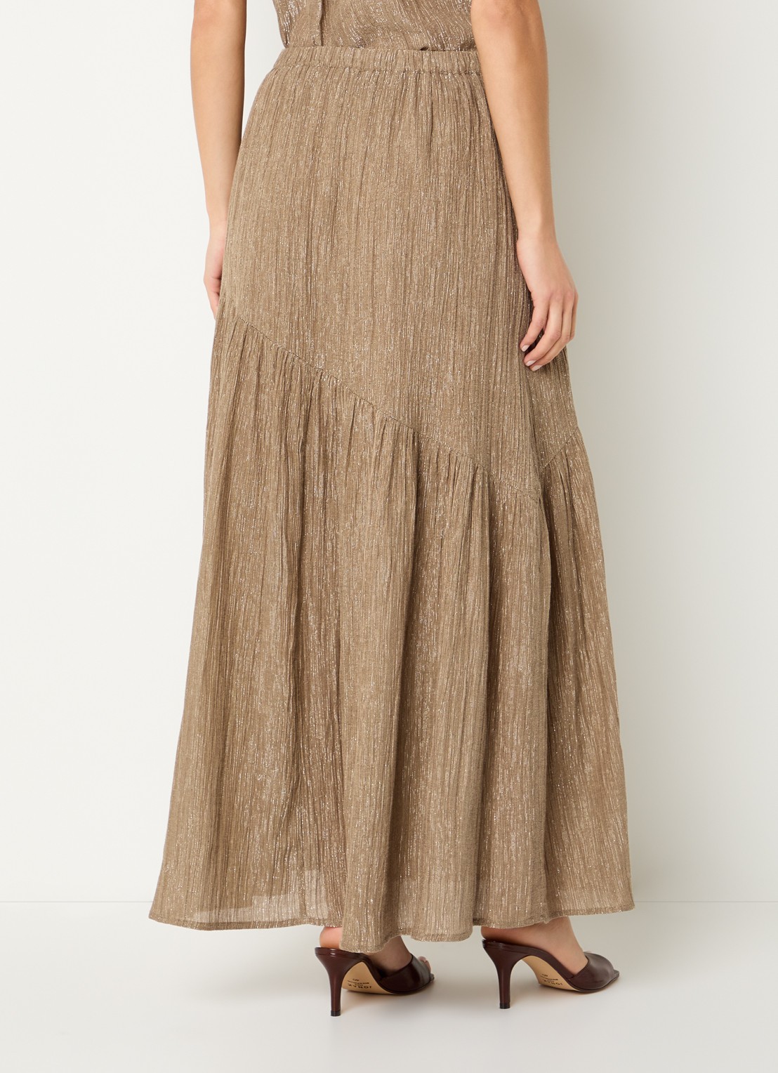 by-bar Myra midi rok met lurex - achterkant lichtbruin