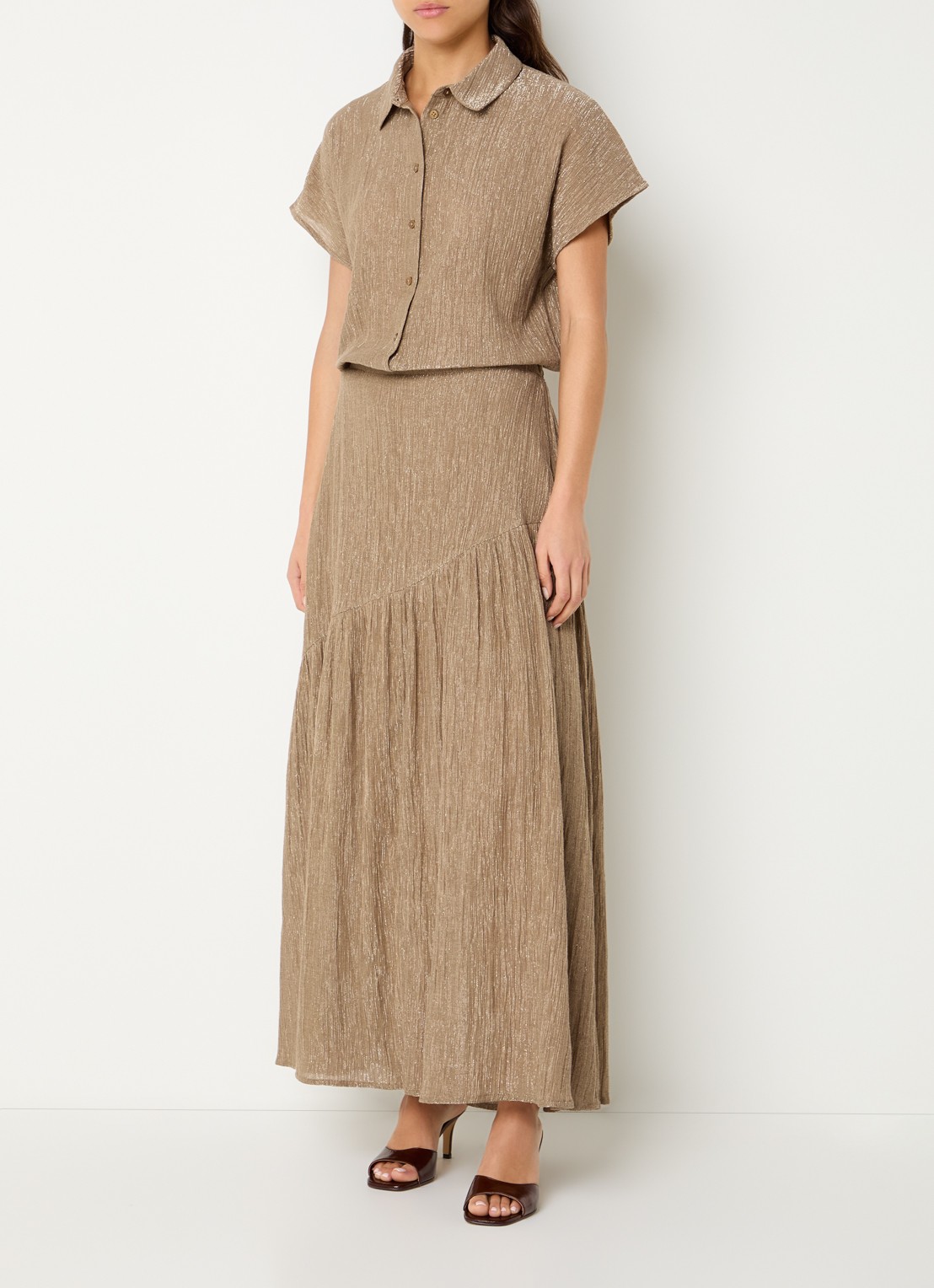 by-bar Myra midi rok met lurex - voorkant 4 lichtbruin