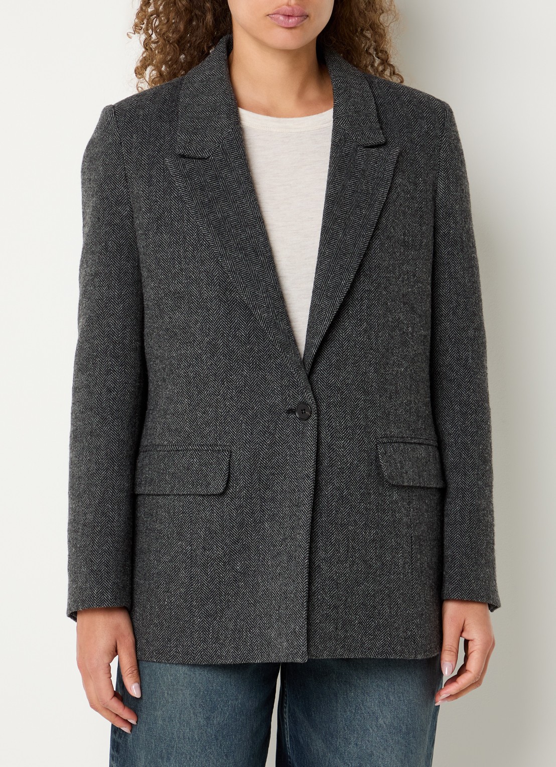 by-bar Nes blazer met klepzakken en schoudervulling - detail grijsmele