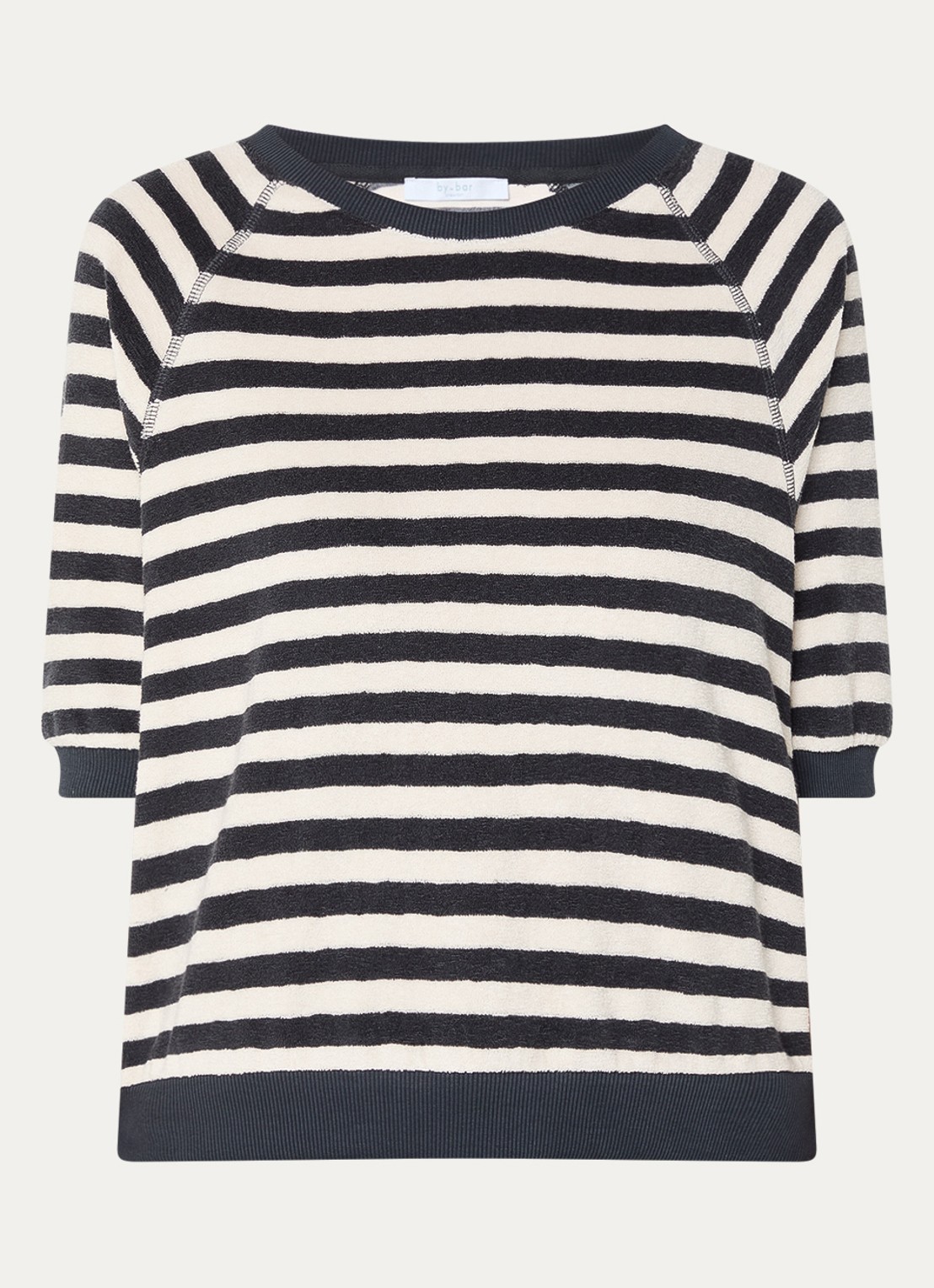 by-bar Neva top met streepprint - voorkant 4 zwart
