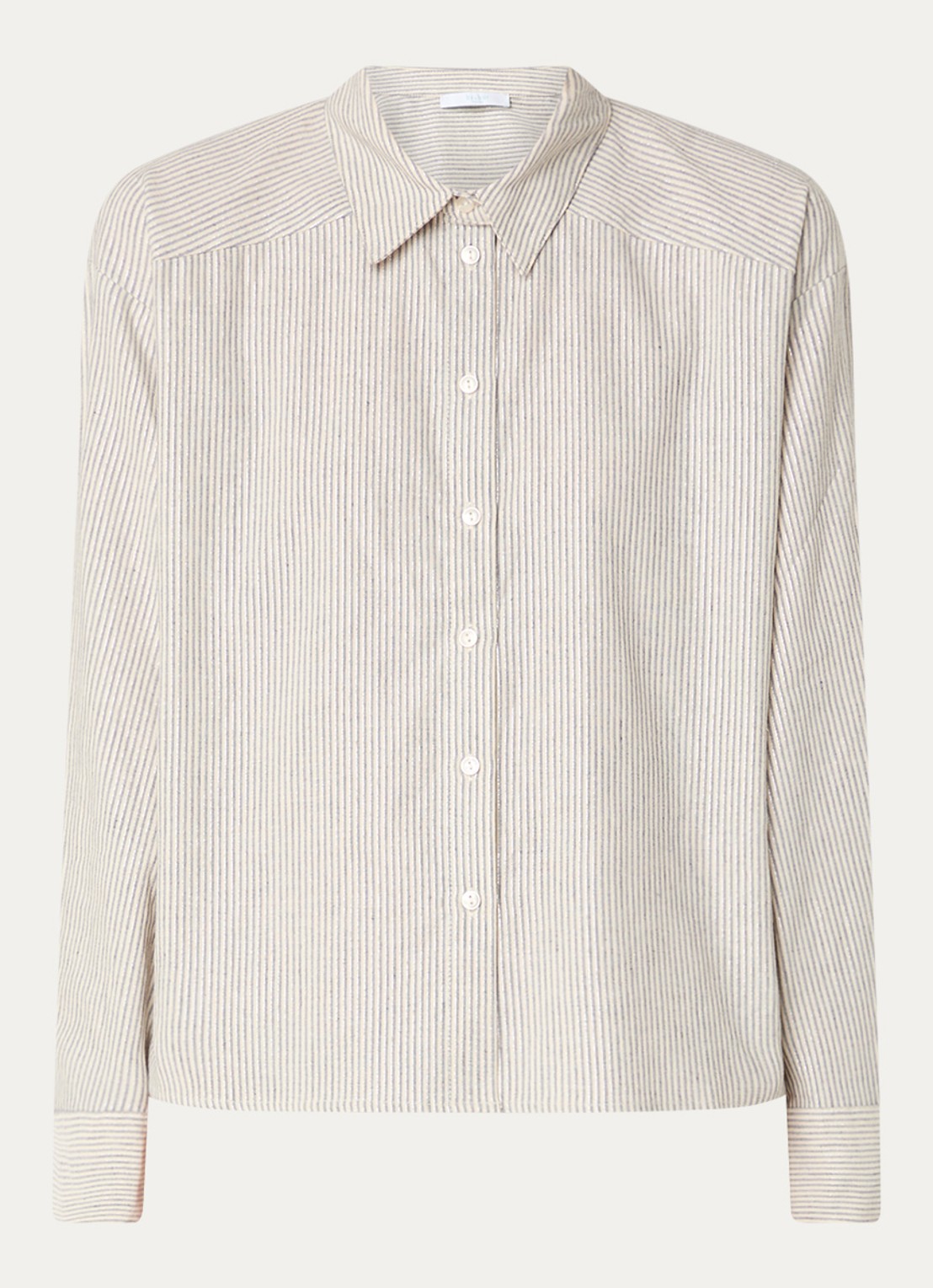 by-bar Nima blouse in linnenblend met lurex en streepprint - voorkant 2 donkerblauw