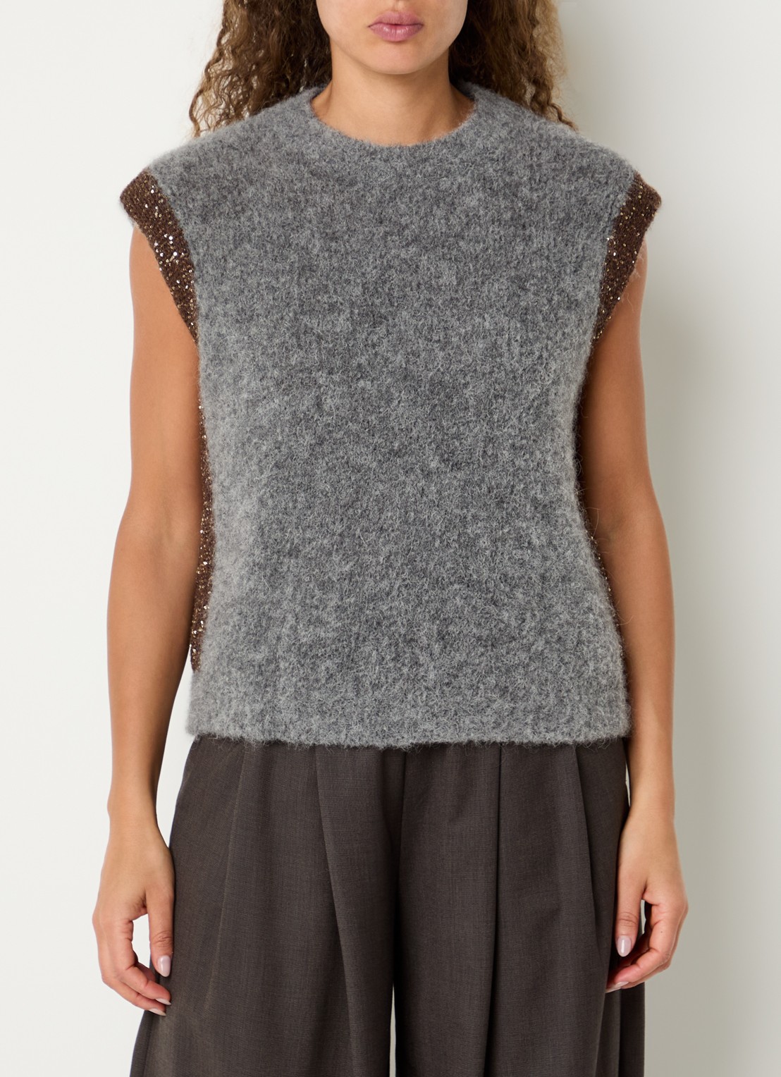 by-bar Noby grofgebreide spencer in alpaca wolblend - detail grijsmele