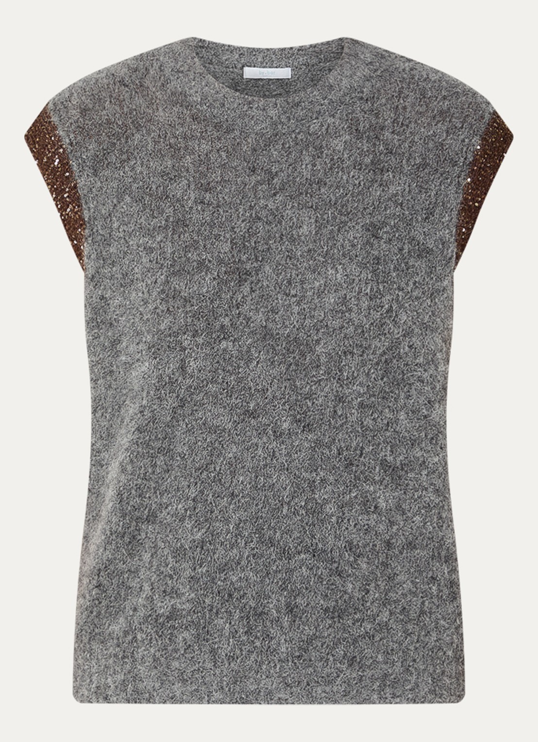 by-bar Noby grofgebreide spencer in alpaca wolblend - voorkant 3 grijsmele