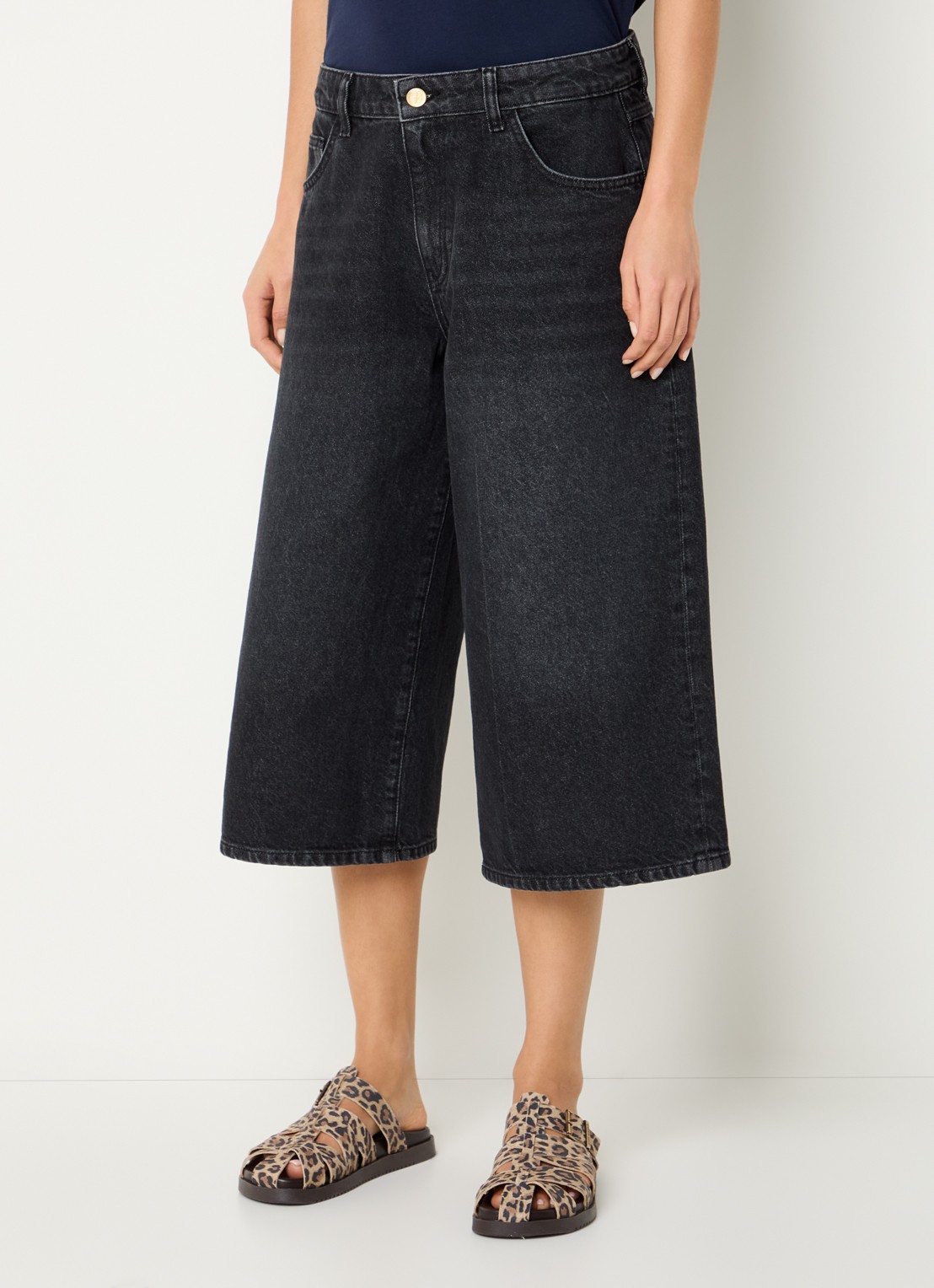 by-bar Noho mid waist wide fit culotte van denim - detail 4 zwart