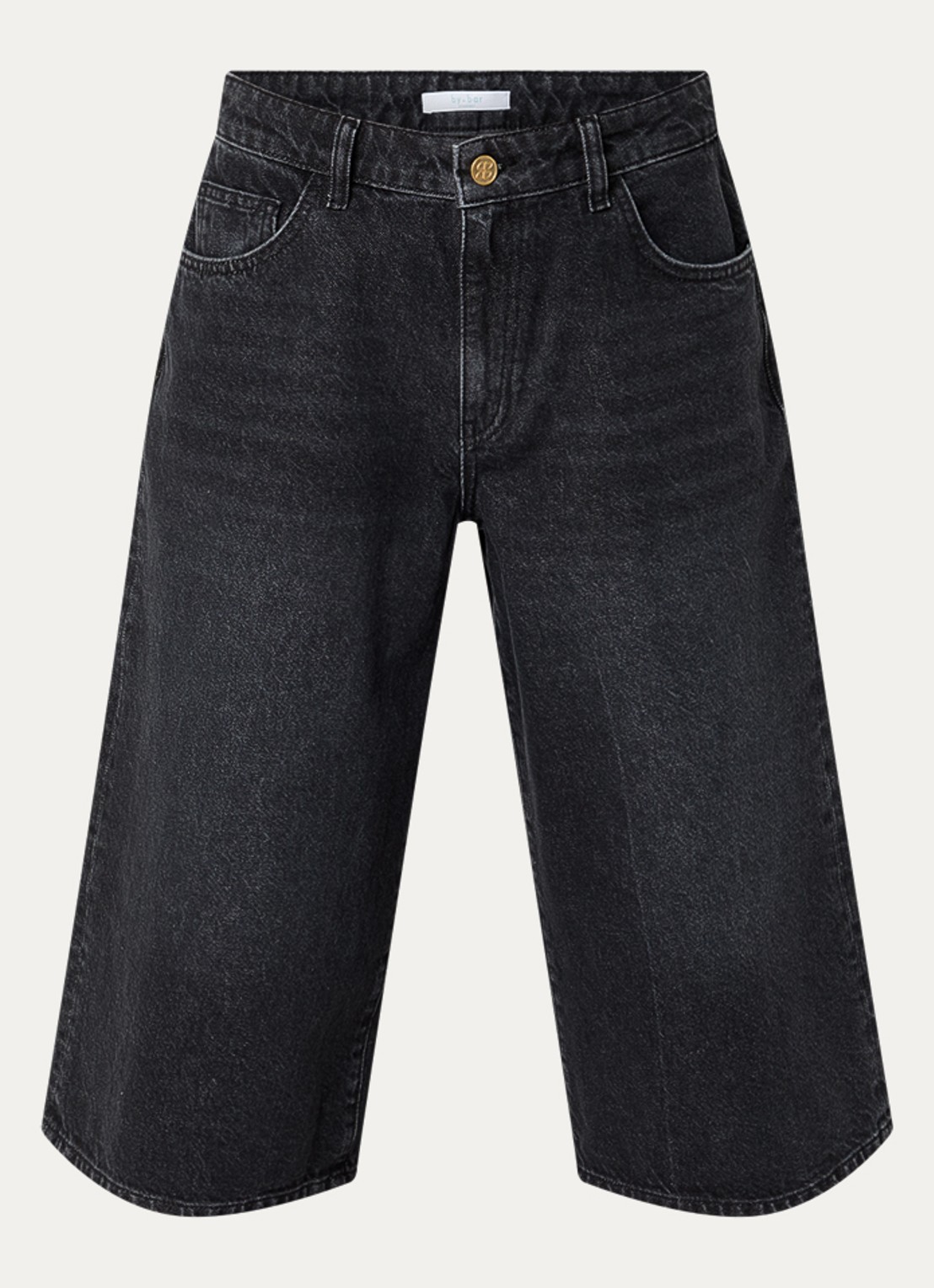 by-bar Noho mid waist wide fit culotte van denim - voorkant 2 zwart