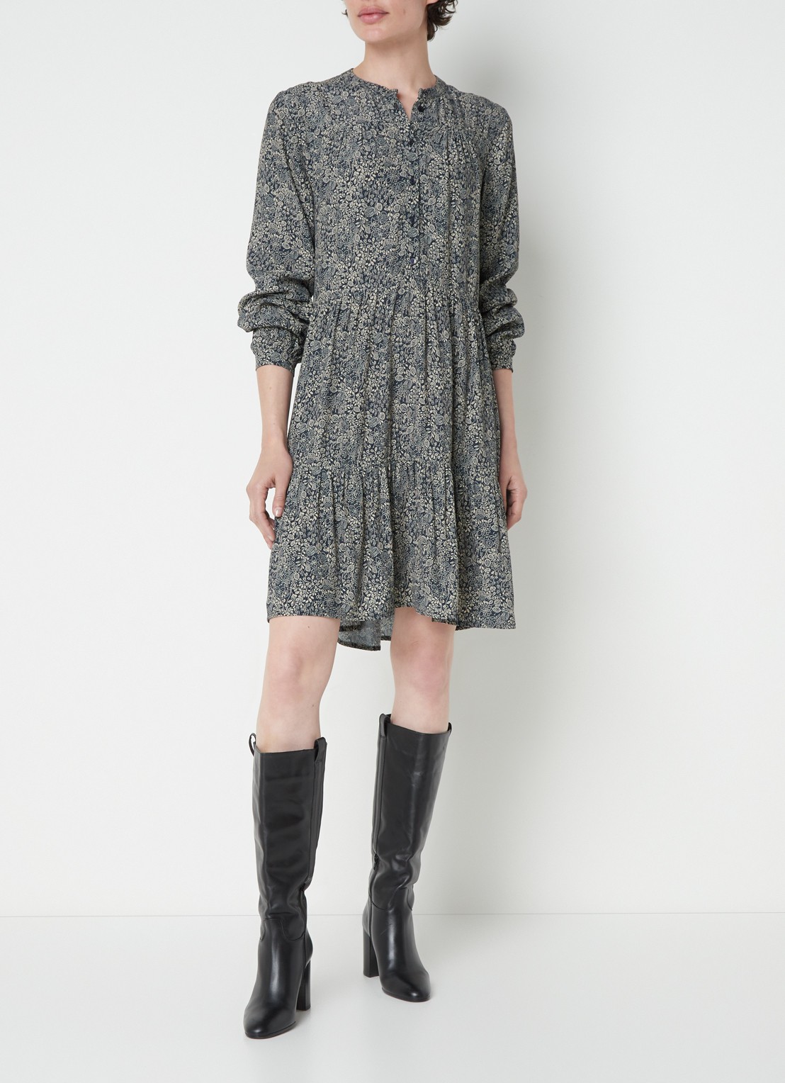 by-bar Nono gelaagde mini blousejurk met print - voorkant 4 blauw