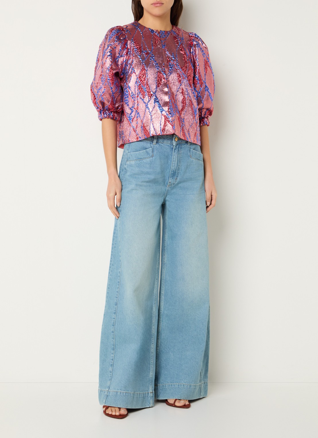 by-bar Nono high waist wide leg jeans met lichte wassing - voorkant 3 indigo