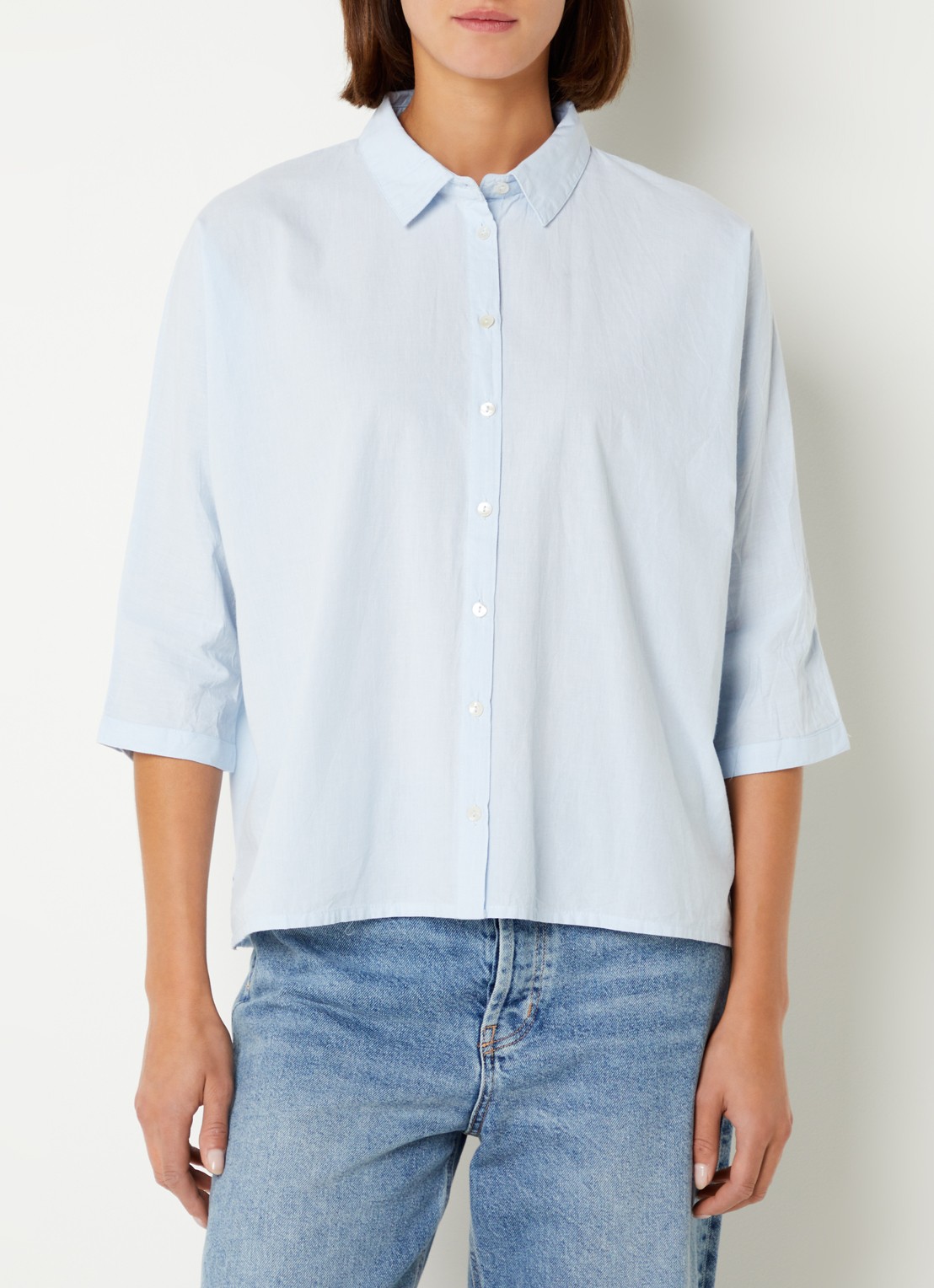 by-bar Norel blouse van chambray - detail 2 lichtblauw