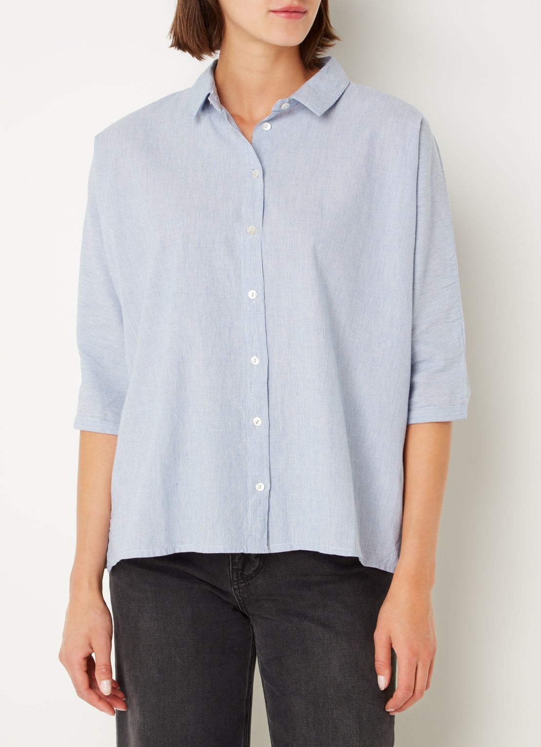 by-bar Norel oversized blouse met streepprint - detail 3 lichtblauw