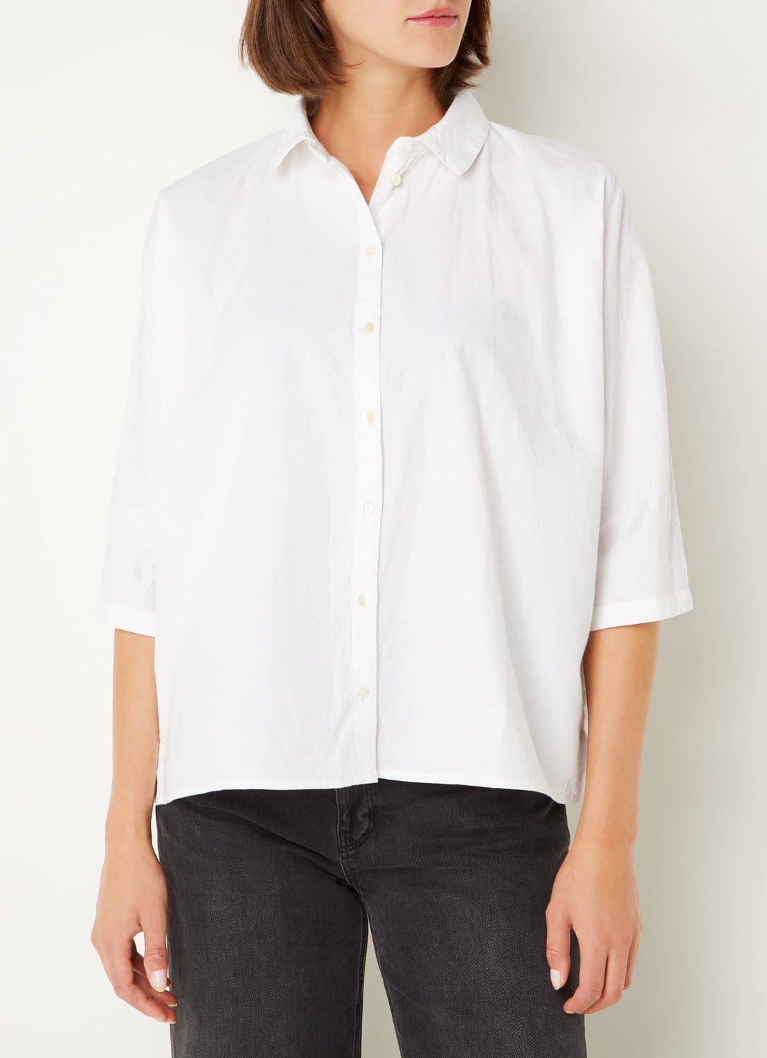 by-bar Norel Poplin blouse met halflange mouw - detail 3 wit