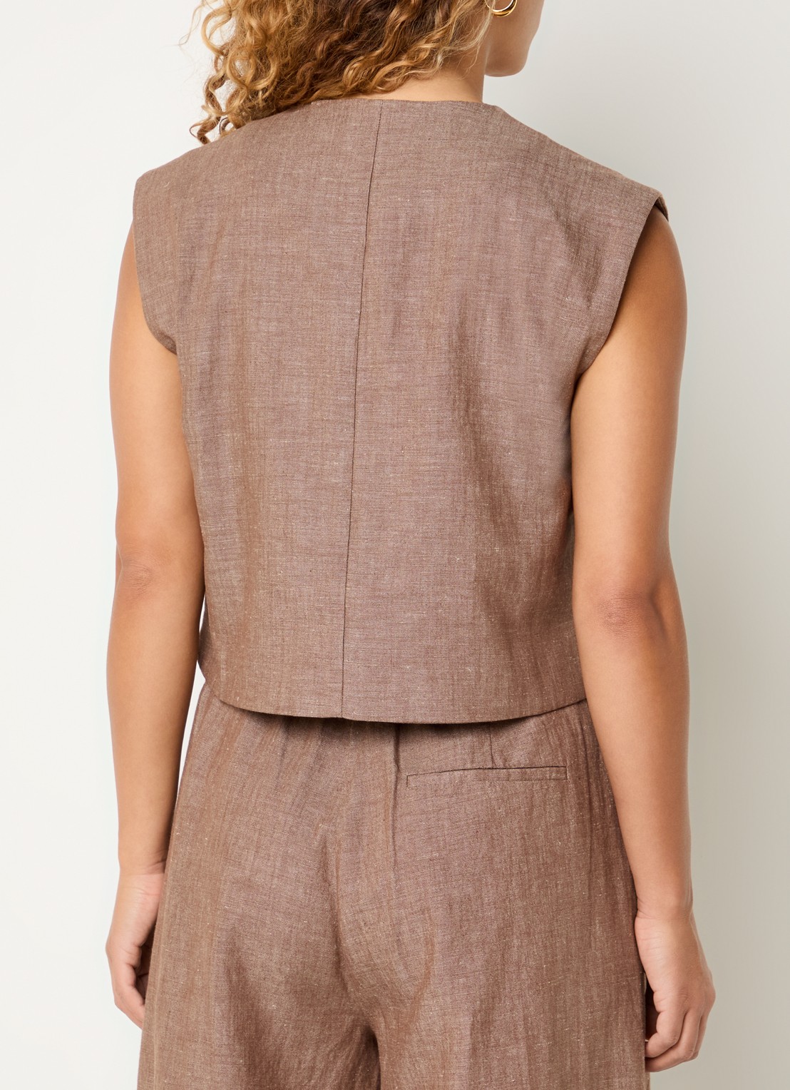 by-bar Nori gilet met gemêleerd dessin - achterkant 4 lichtbruin