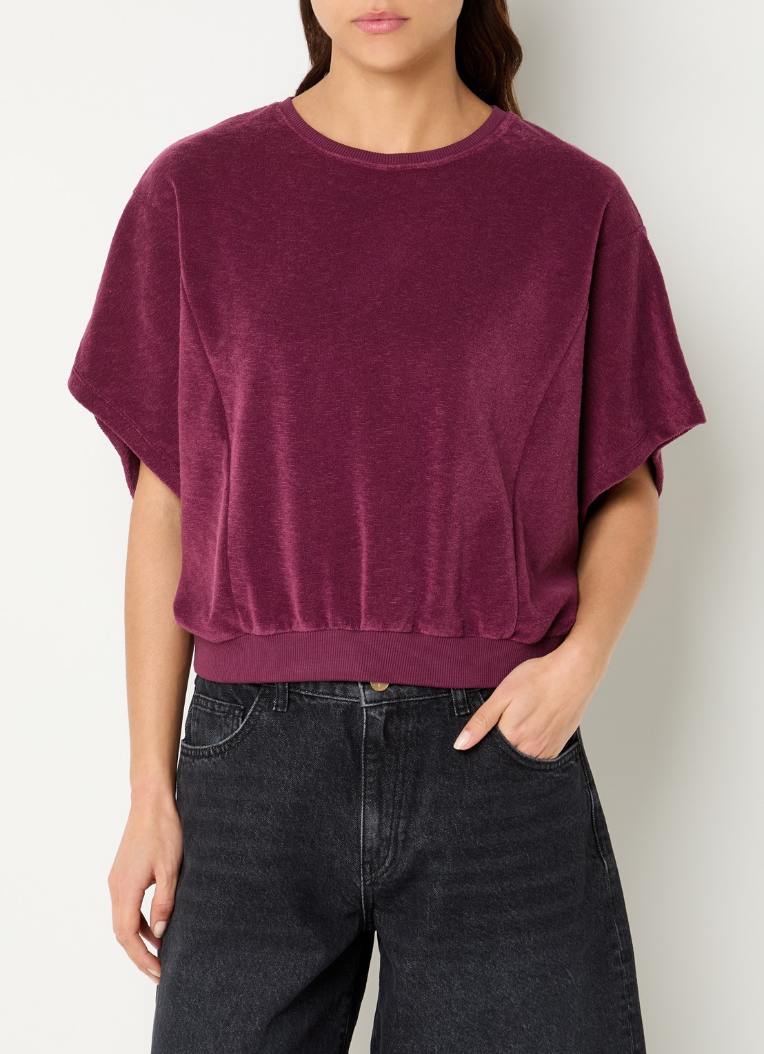 by-bar Nuki Slob top van badstof - detail 4 aubergine