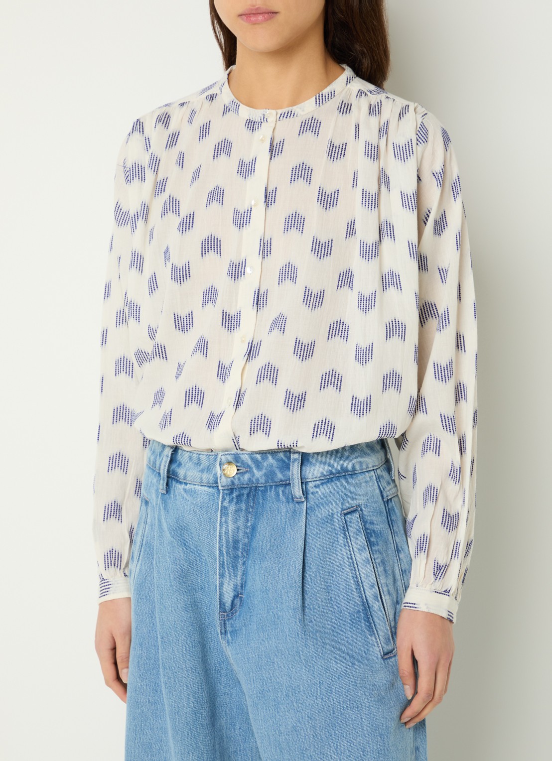 by-bar Nyka blouse met print - detail gebroken wit