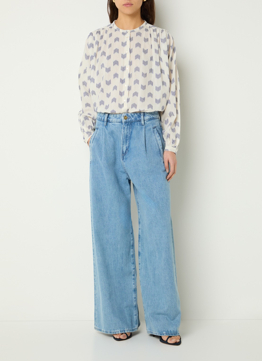 by-bar Nyka blouse met print - voorkant 3 gebroken wit