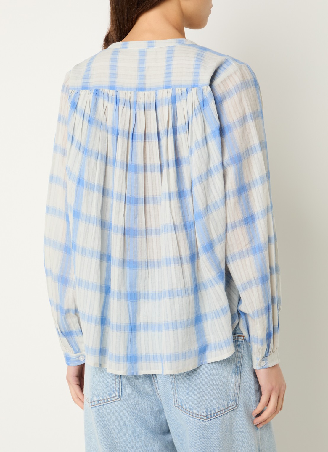 by-bar Nyka blouse met ruitdessin - achterkant 3 blauw