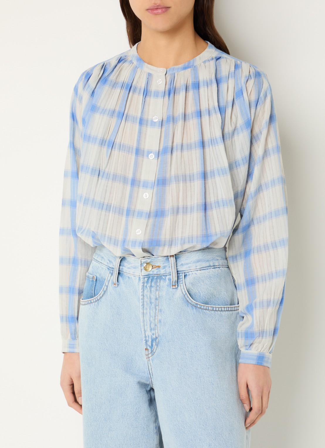 by-bar Nyka blouse met ruitdessin - detail 4 blauw