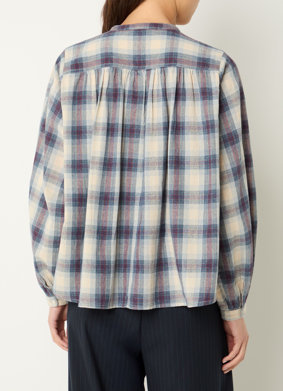 by-bar Nyka blouse met ruitdessin - achterkant donkerblauw