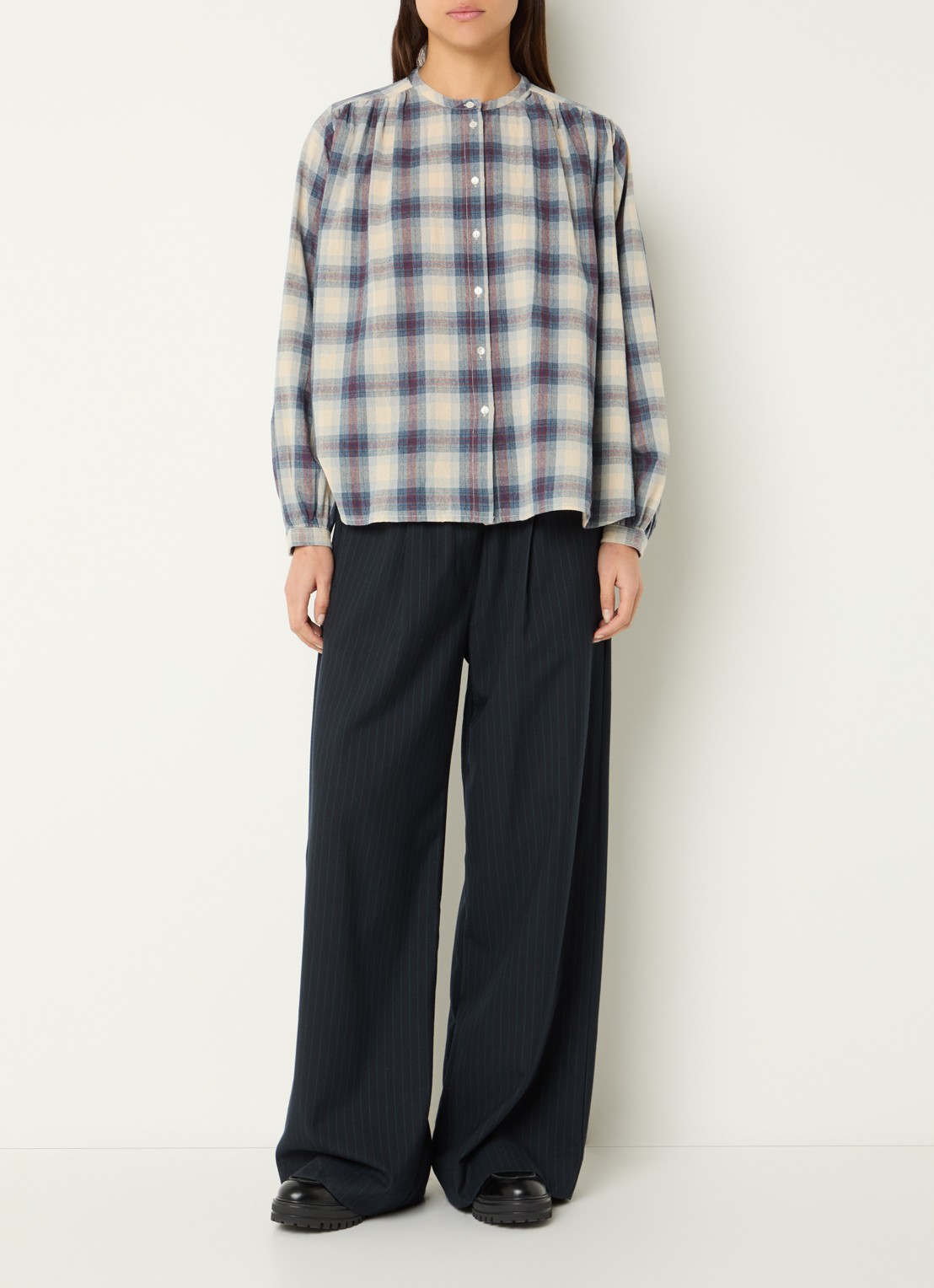 by-bar Nyka blouse met ruitdessin - voorkant 4 donkerblauw