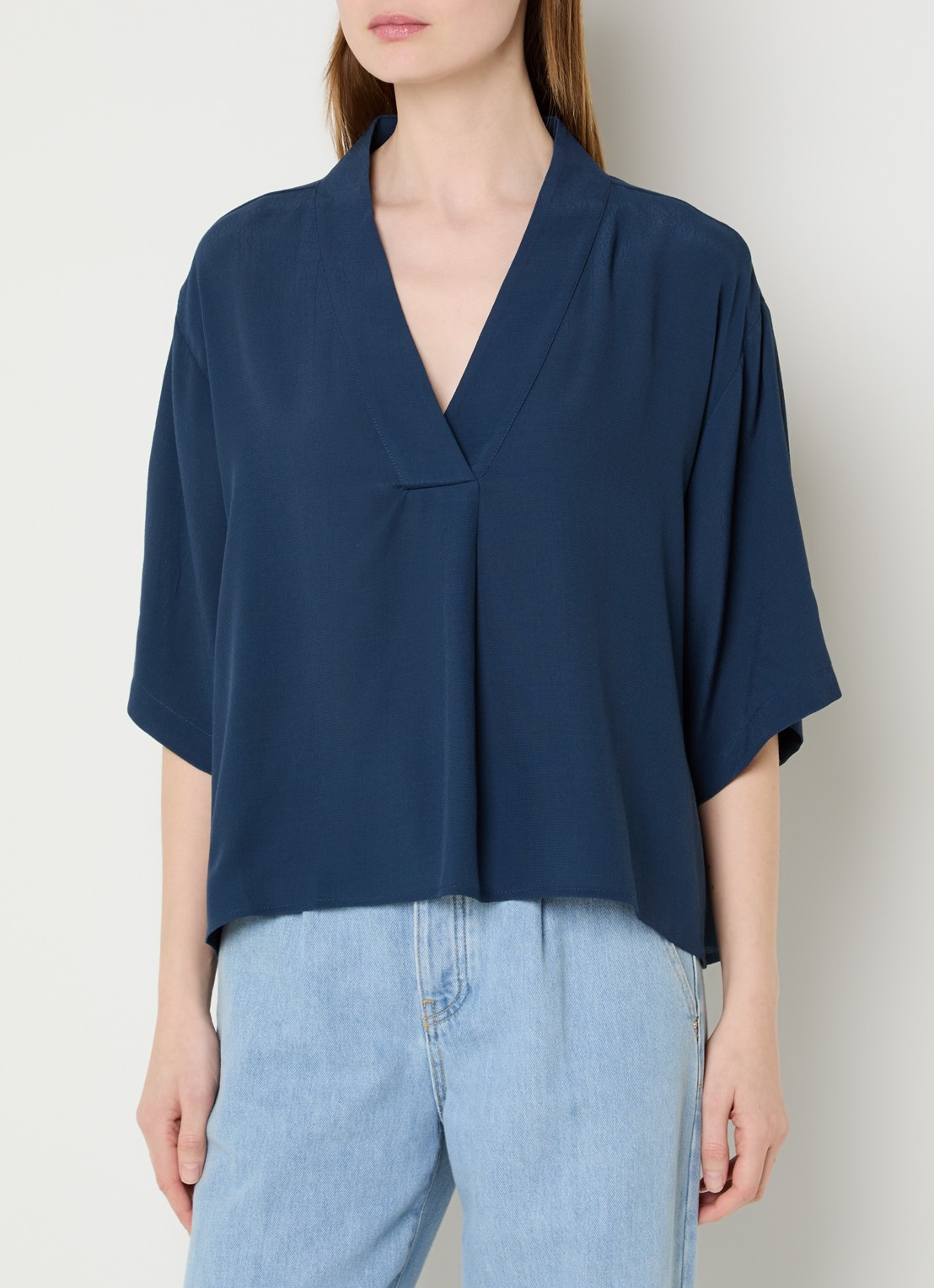 by-bar Owen tuniek met V-hals - detail 4 donkerblauw
