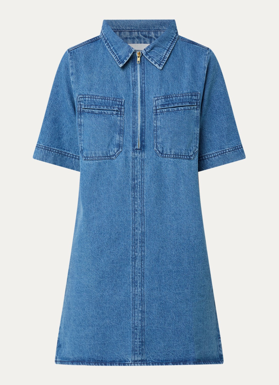 by-bar Philipe denim jurk paspelzakken - voorkant indigo