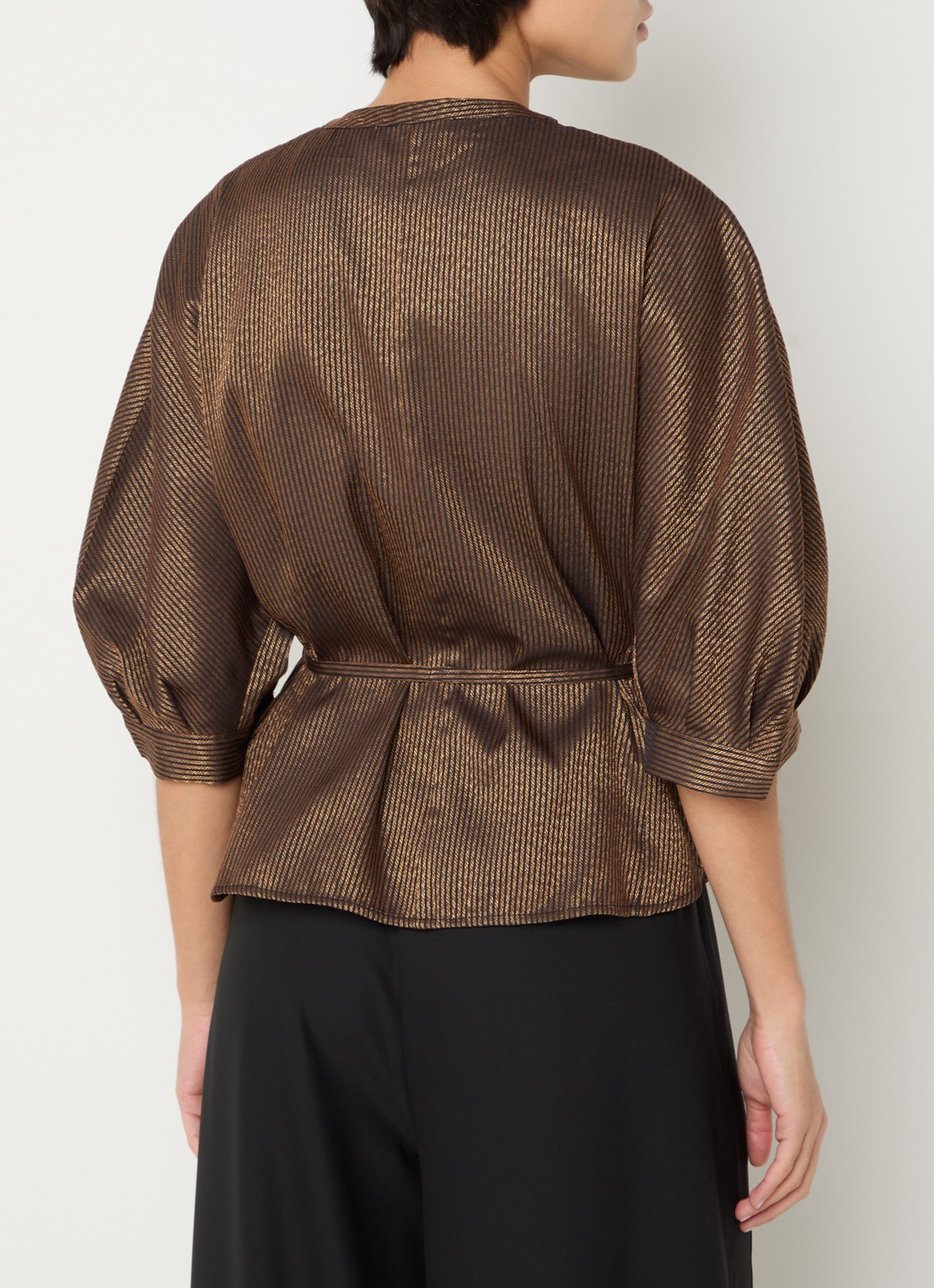 by-bar Phoebe blouse met streepprint en ballonmouw - achterkant 2 oranjebruin