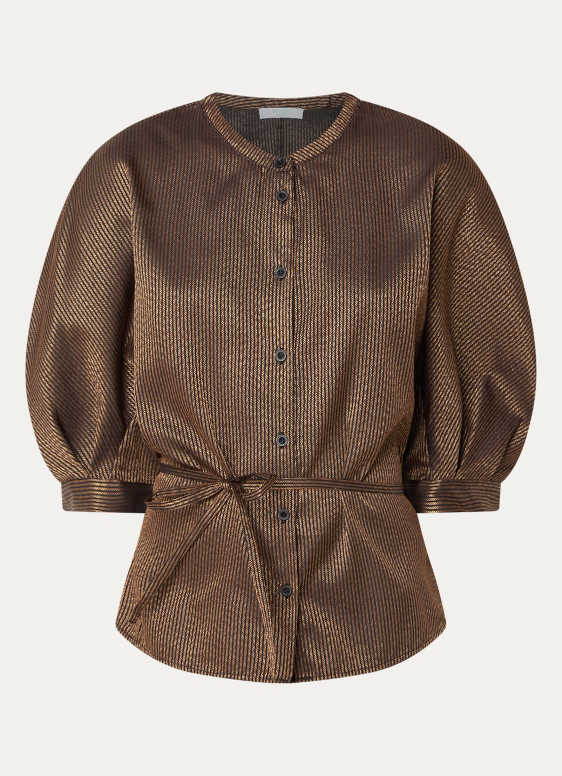 by-bar Phoebe blouse met streepprint en ballonmouw - voorkant 3 oranjebruin