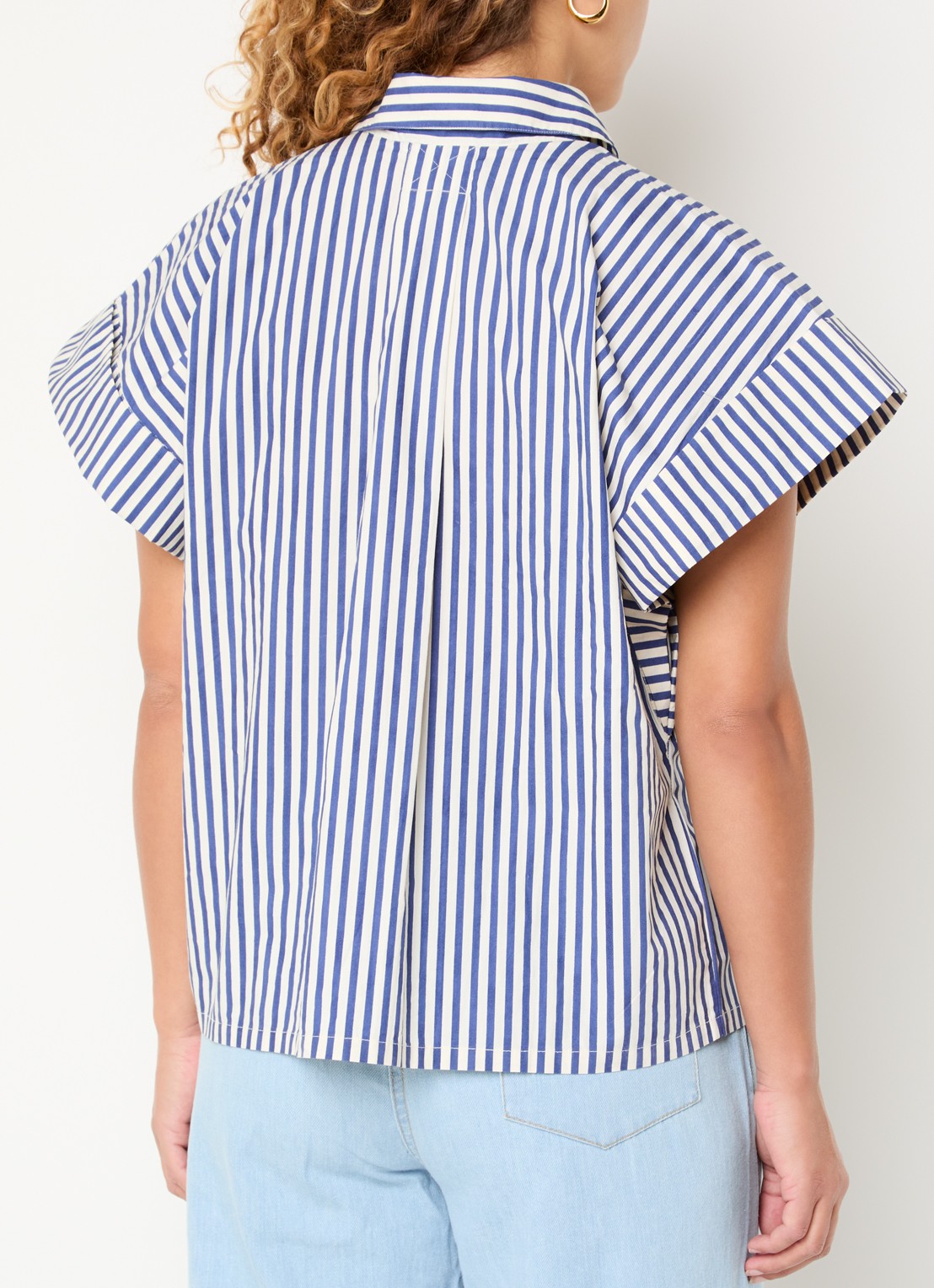 by-bar Pixie blouse met streepprint en vlindermouw - achterkant 3 blauw