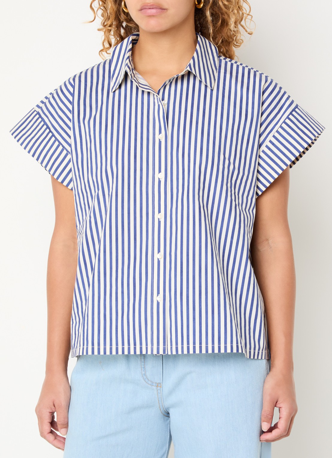 by-bar Pixie blouse met streepprint en vlindermouw - detail 4 blauw