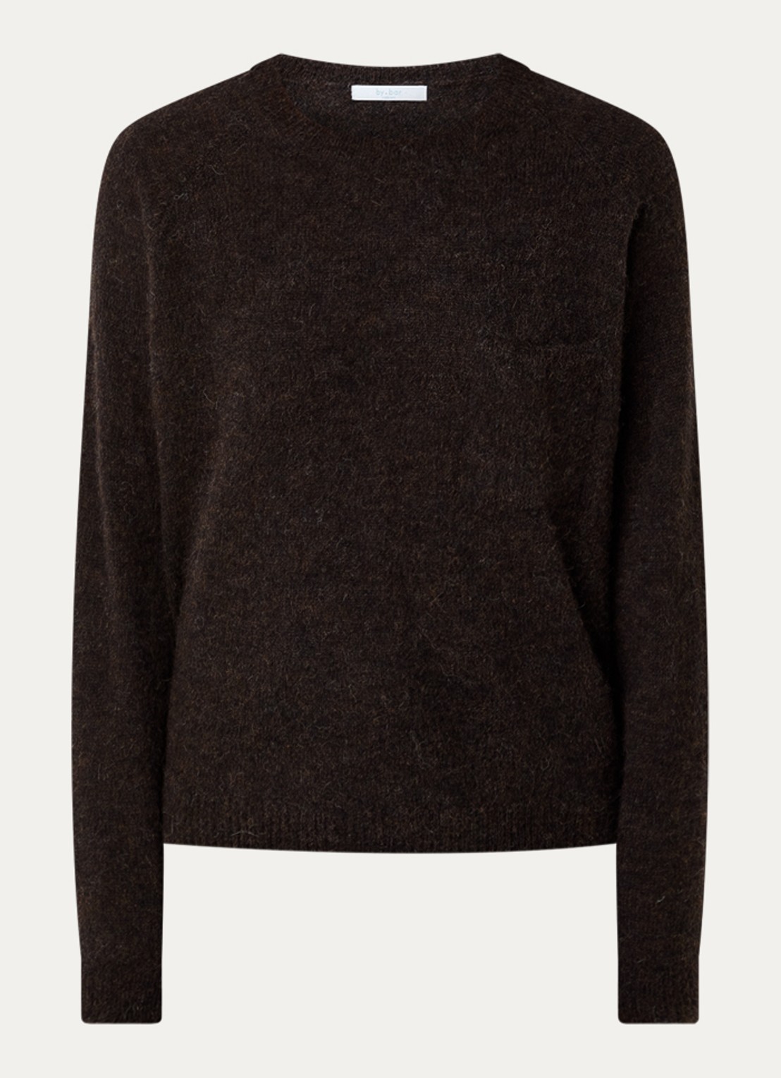 by-bar Polly fijngebreide trui in alpaca wolblend met ronde hals - voorkant donkerbruin