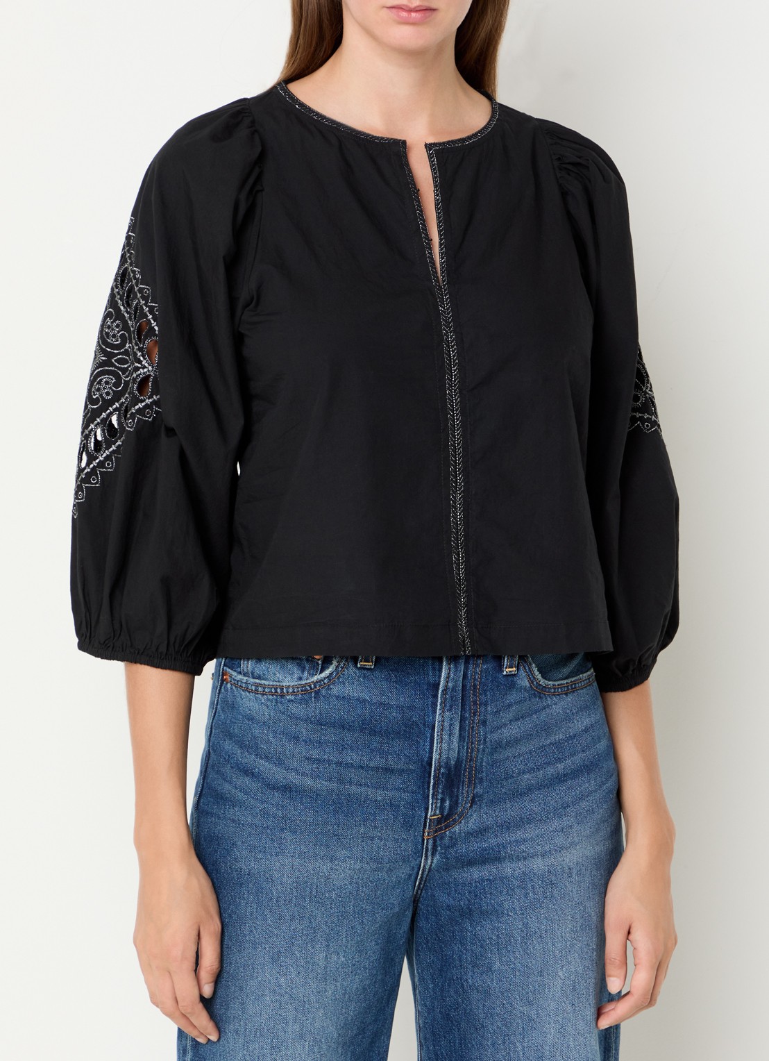 by-bar Rae tuniek met broderie en lurex - detail 3 zwart