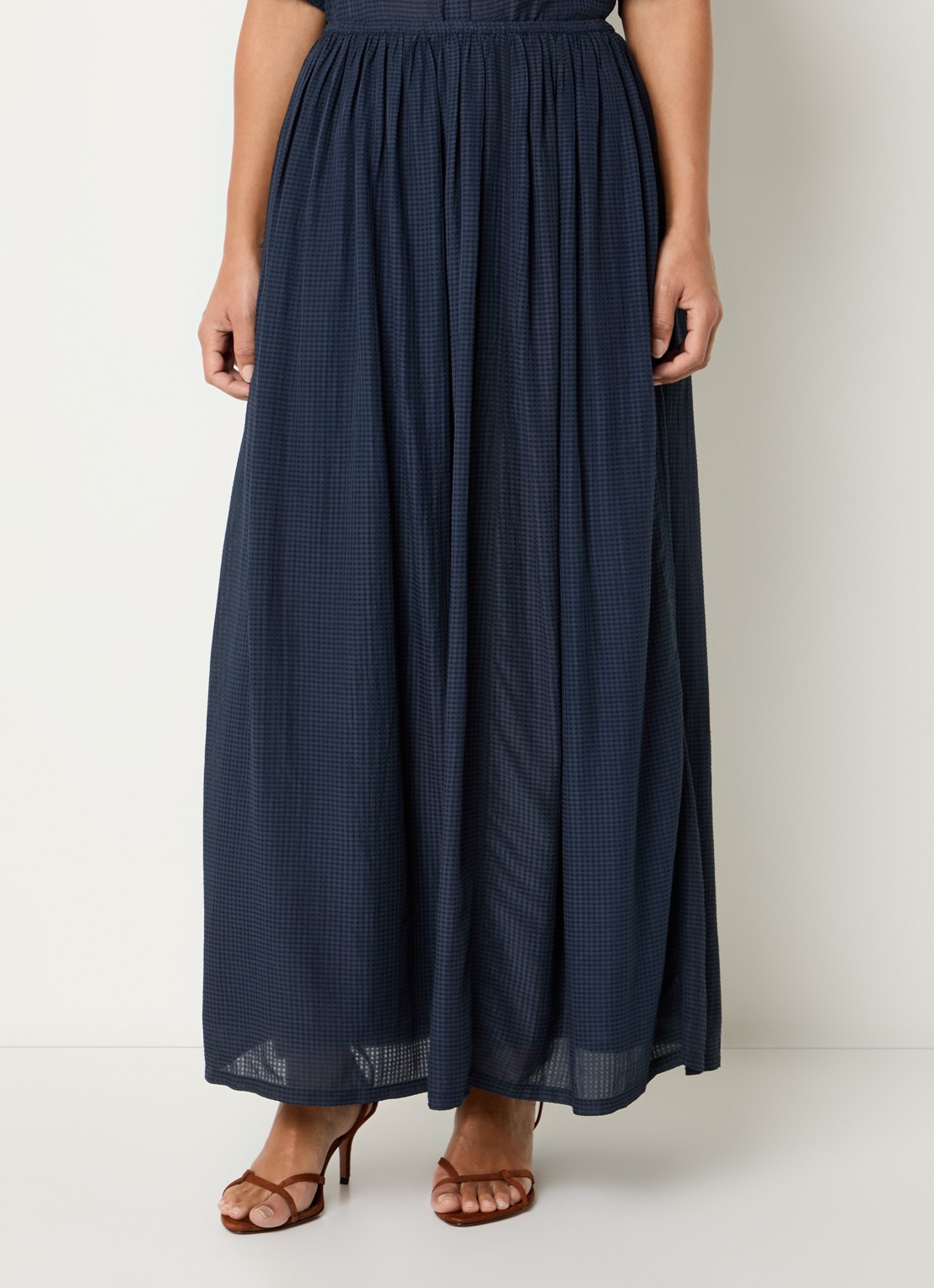 by-bar Reva maxi rok met structuur - detail donkerblauw