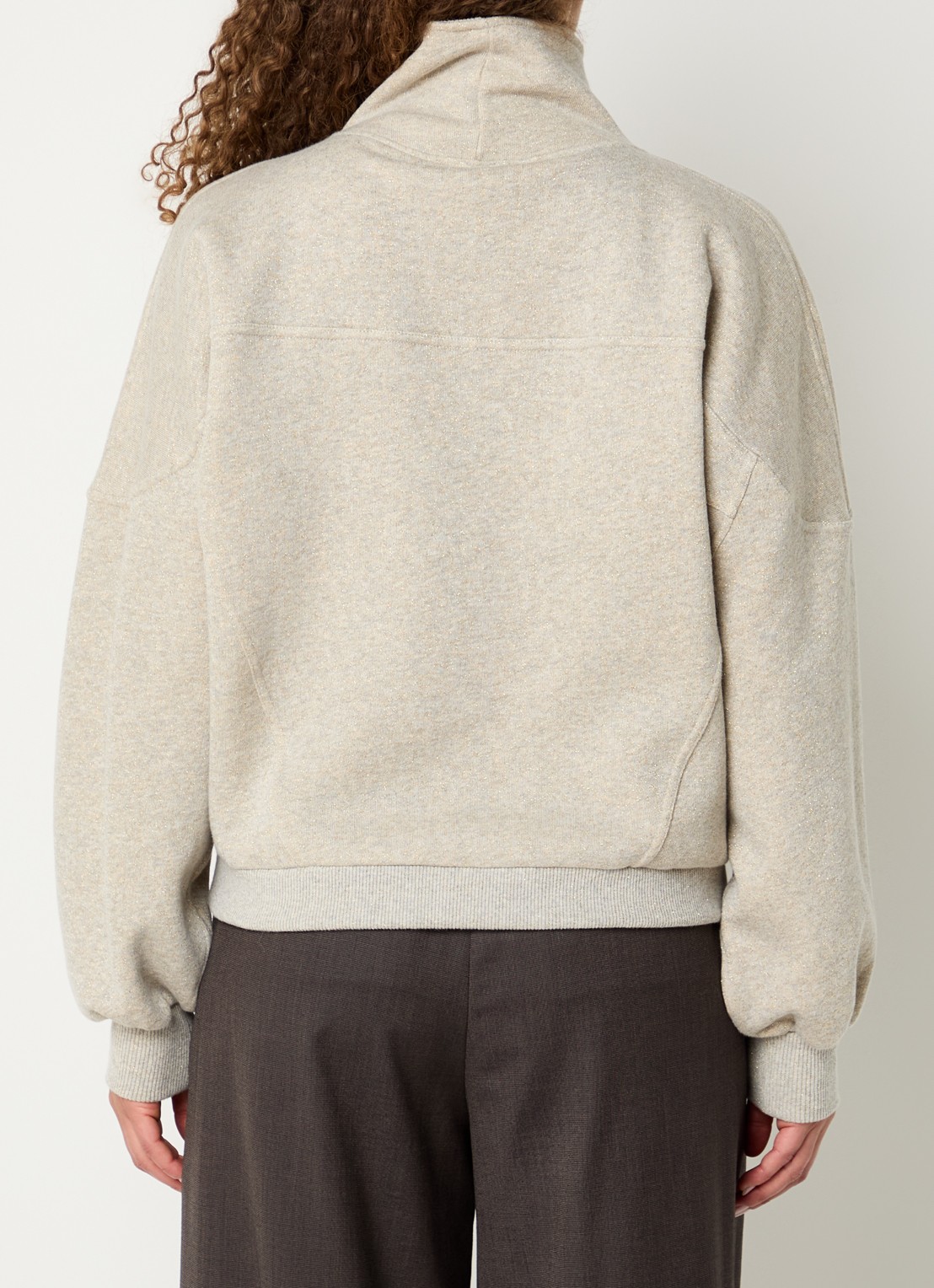 by-bar Roos sweater met opstaande kraag en halve rits - achterkant beige