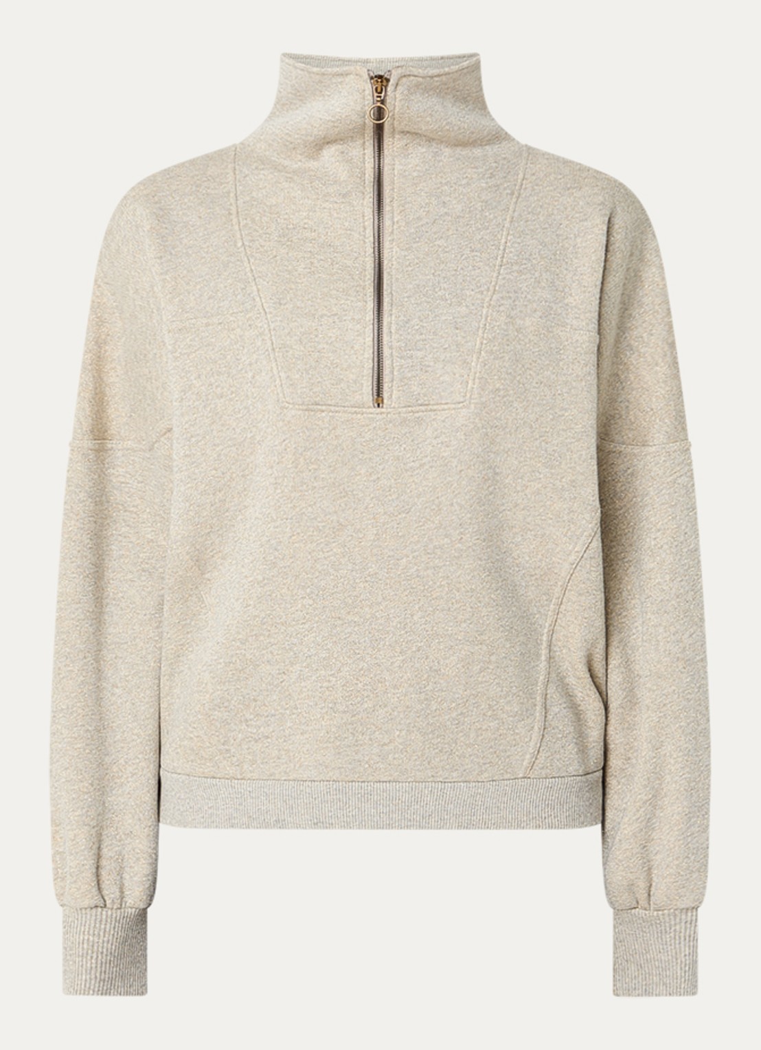by-bar Roos sweater met opstaande kraag en halve rits - voorkant 2 beige