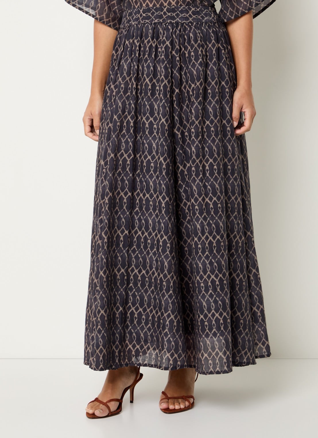 by-bar Ruby midi rok met print - detail 4 antraciet